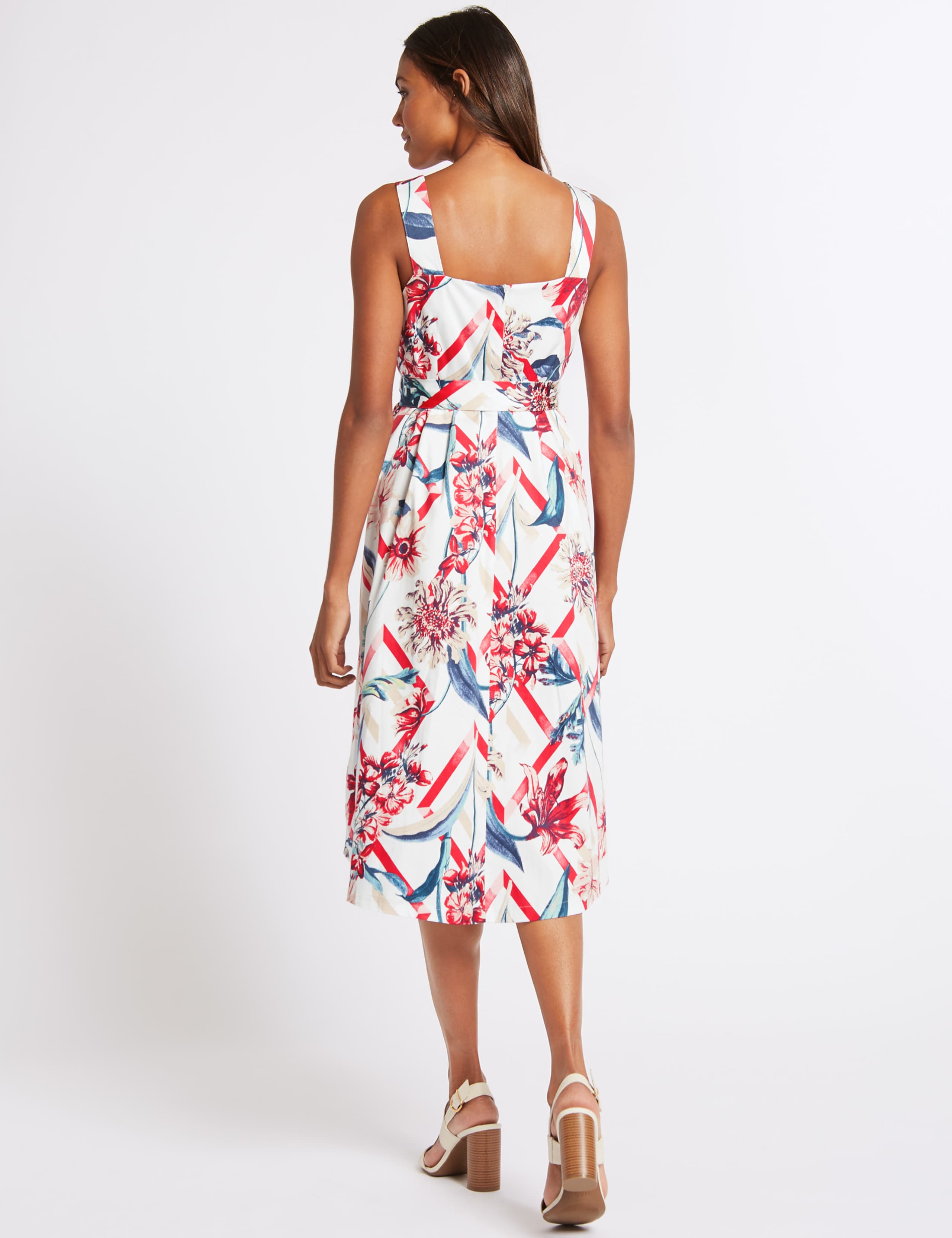 Cotton Rich Floral Print Skater Midi Dress 5 of 6