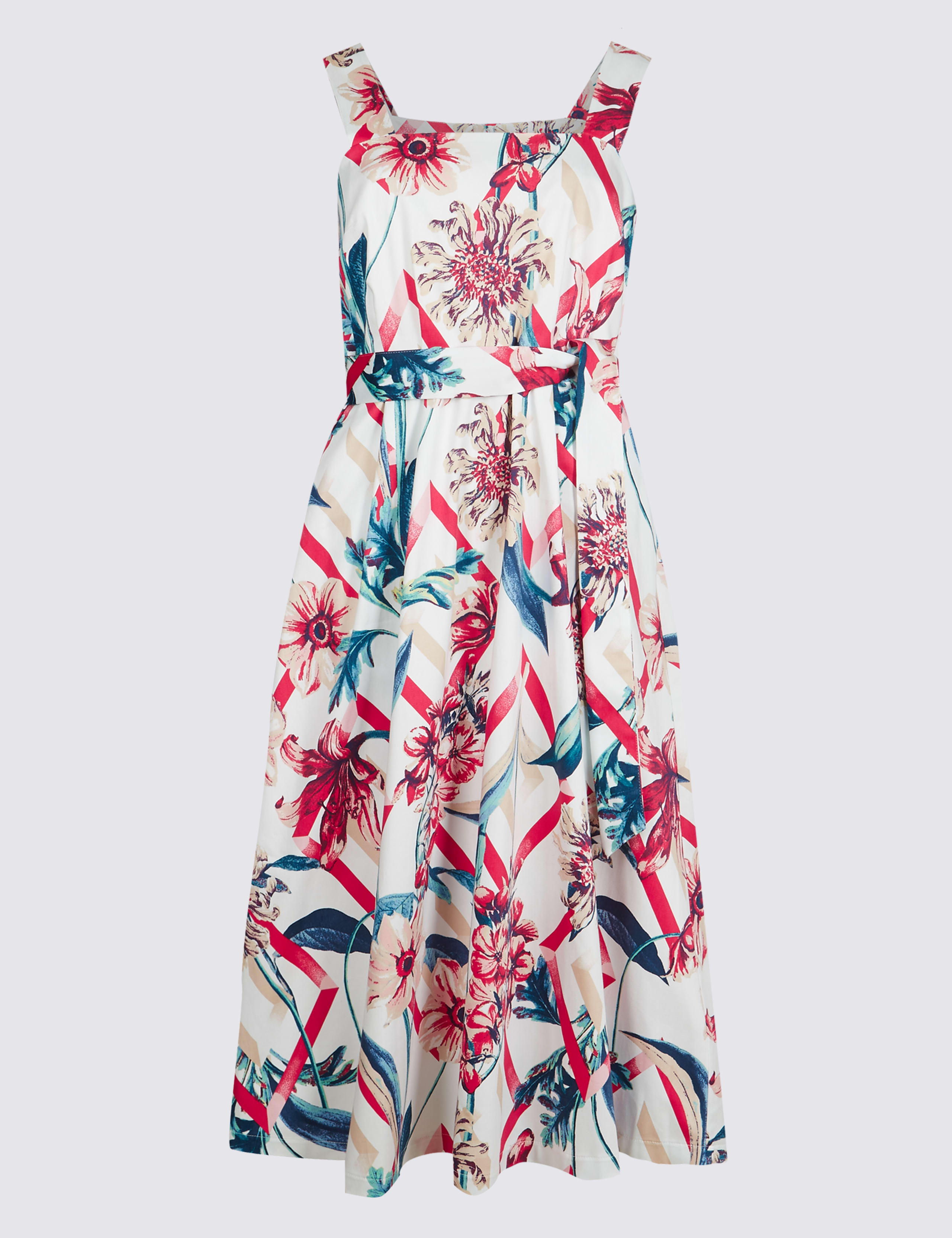 Cotton Rich Floral Print Skater Midi Dress 2 of 6