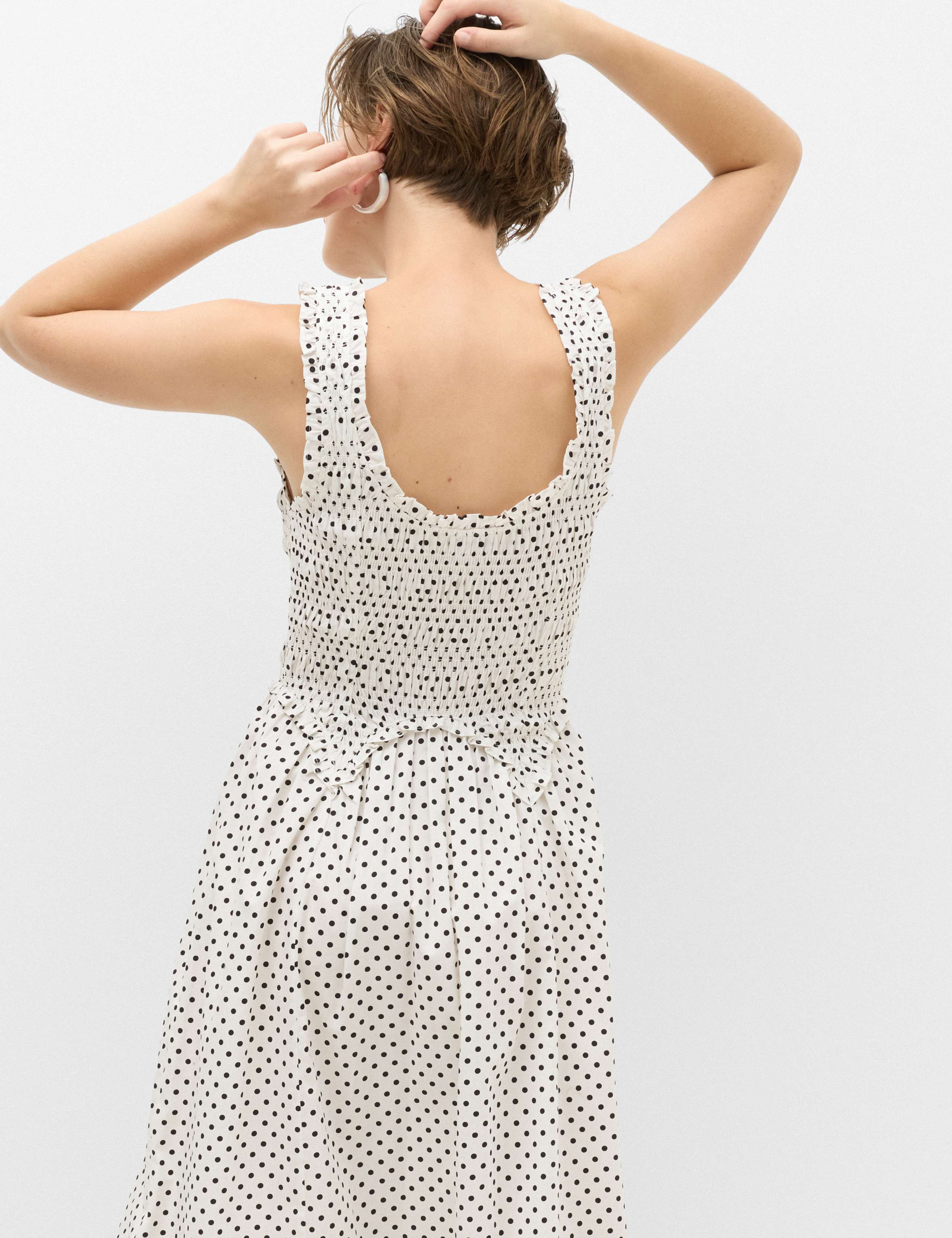 Pure Cotton Polka Dot Ruffle Midi Skater Dress 4 of 6
