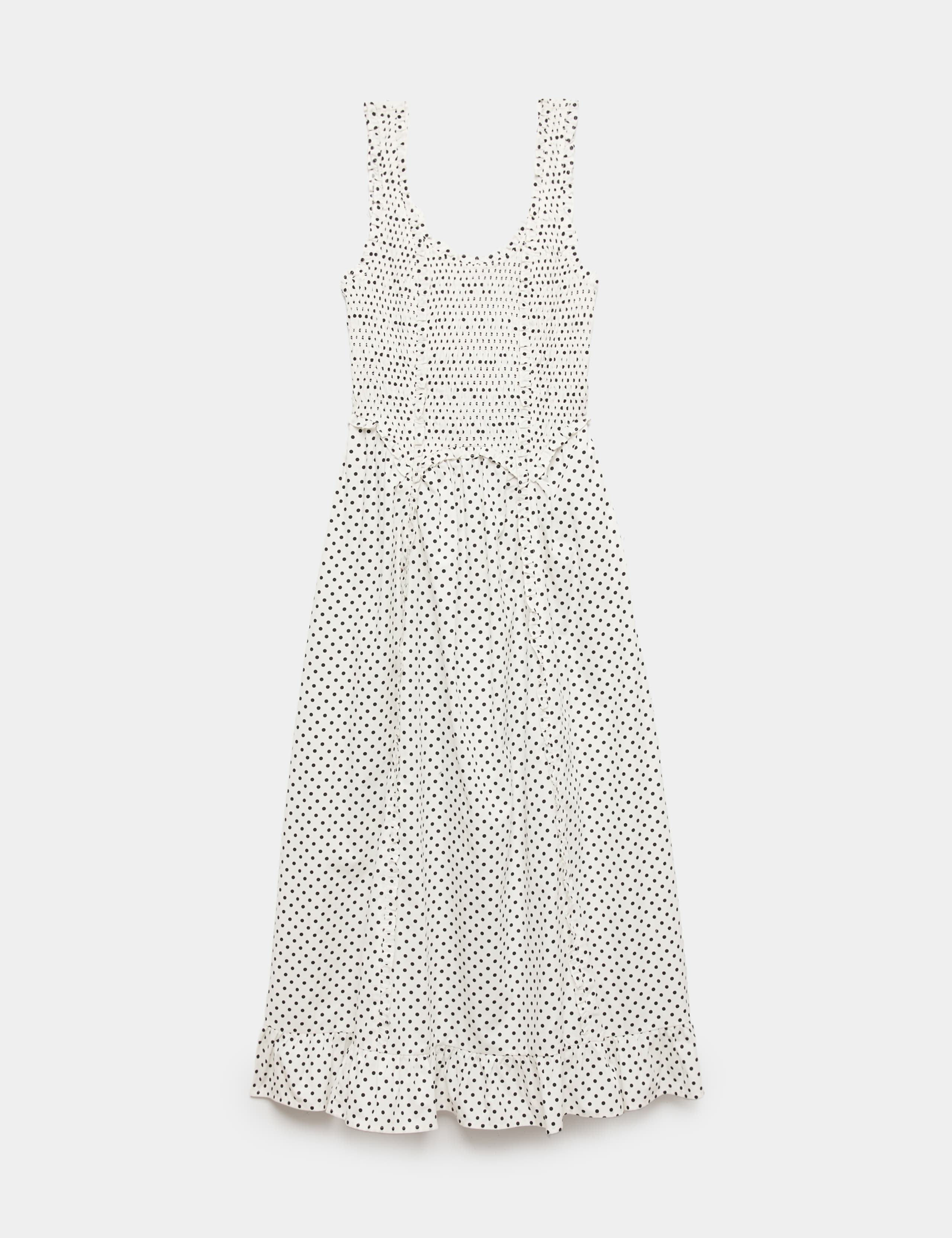 Pure Cotton Polka Dot Ruffle Midi Skater Dress 2 of 6