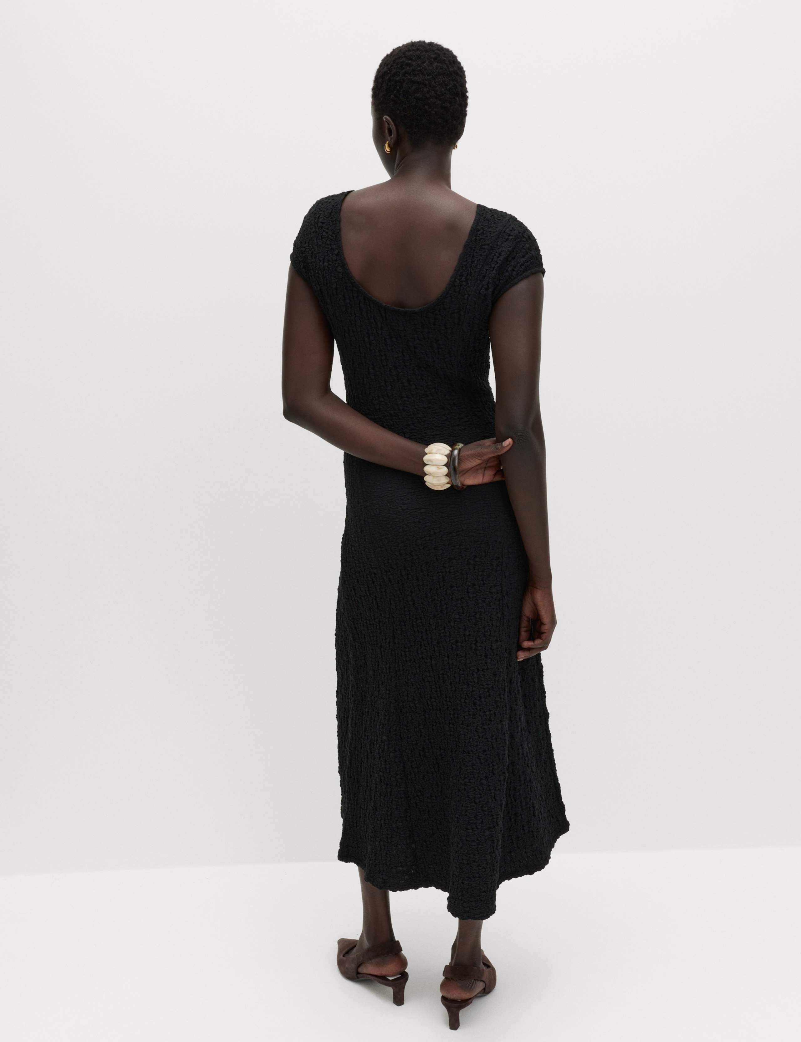 Cotton Rich Textured Midi Skater Dress 4 of 5