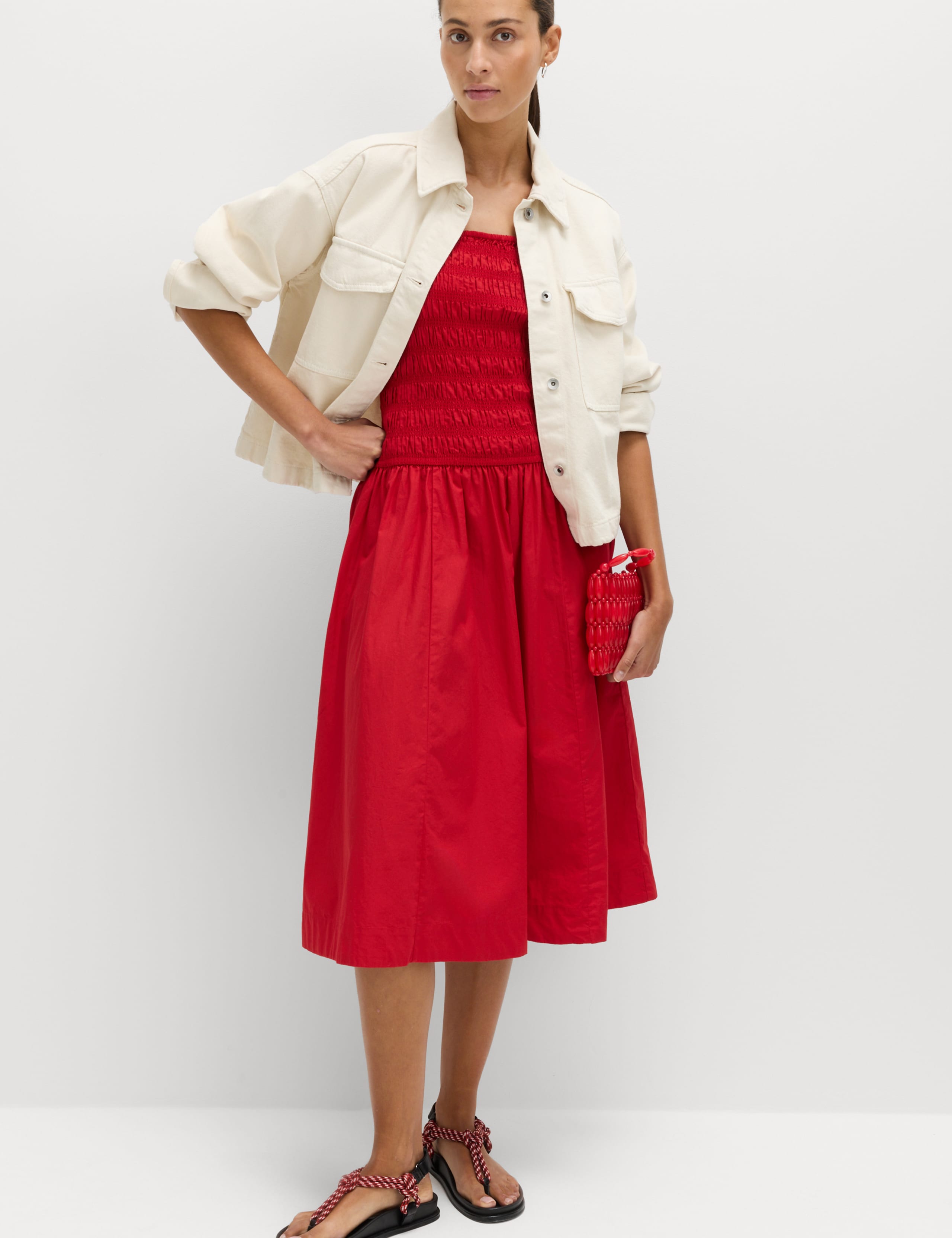 Pure Cotton Shirred Midi Cami Dress 5 of 6