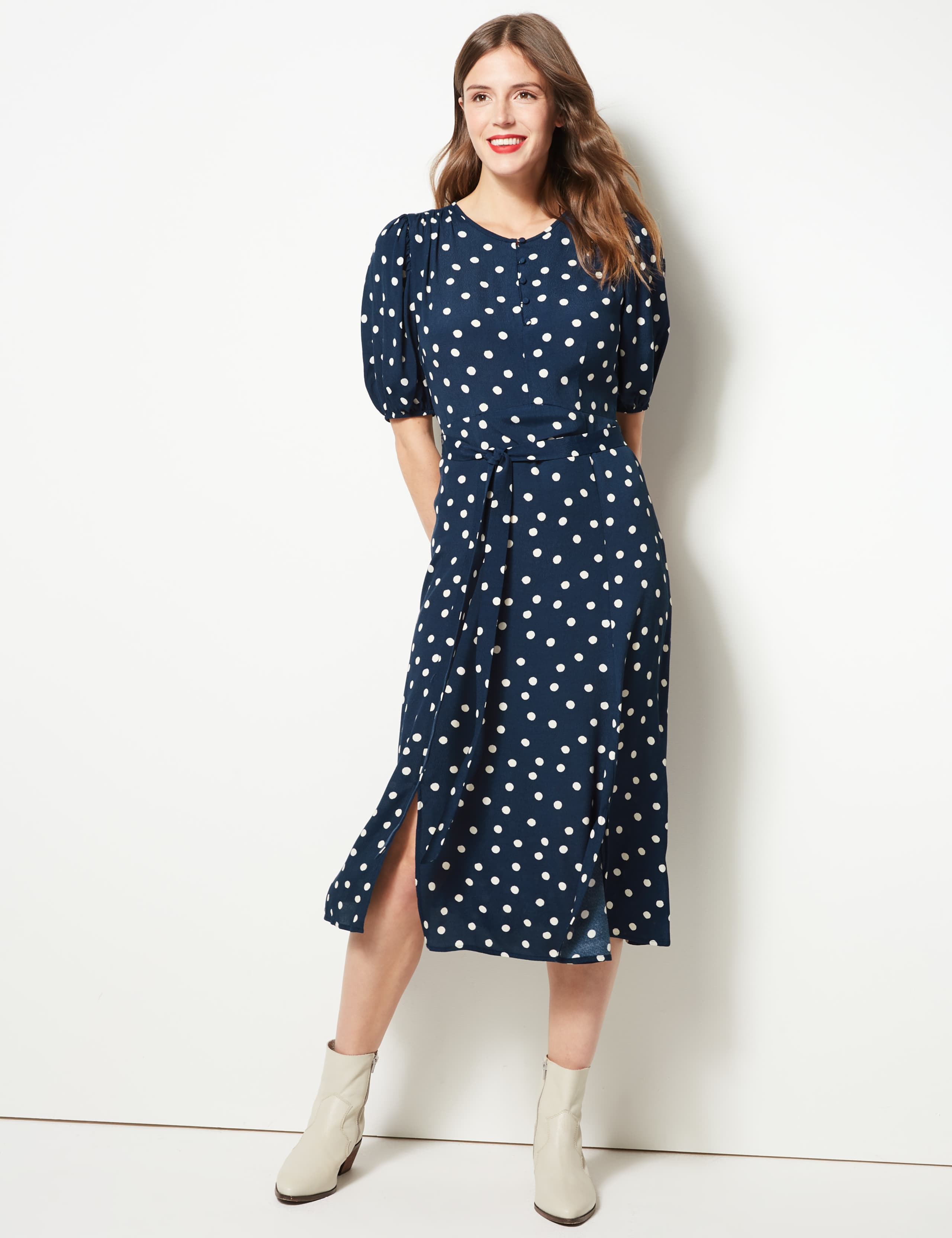 Polka Dot Tie Waist Midi Dress 4 of 5