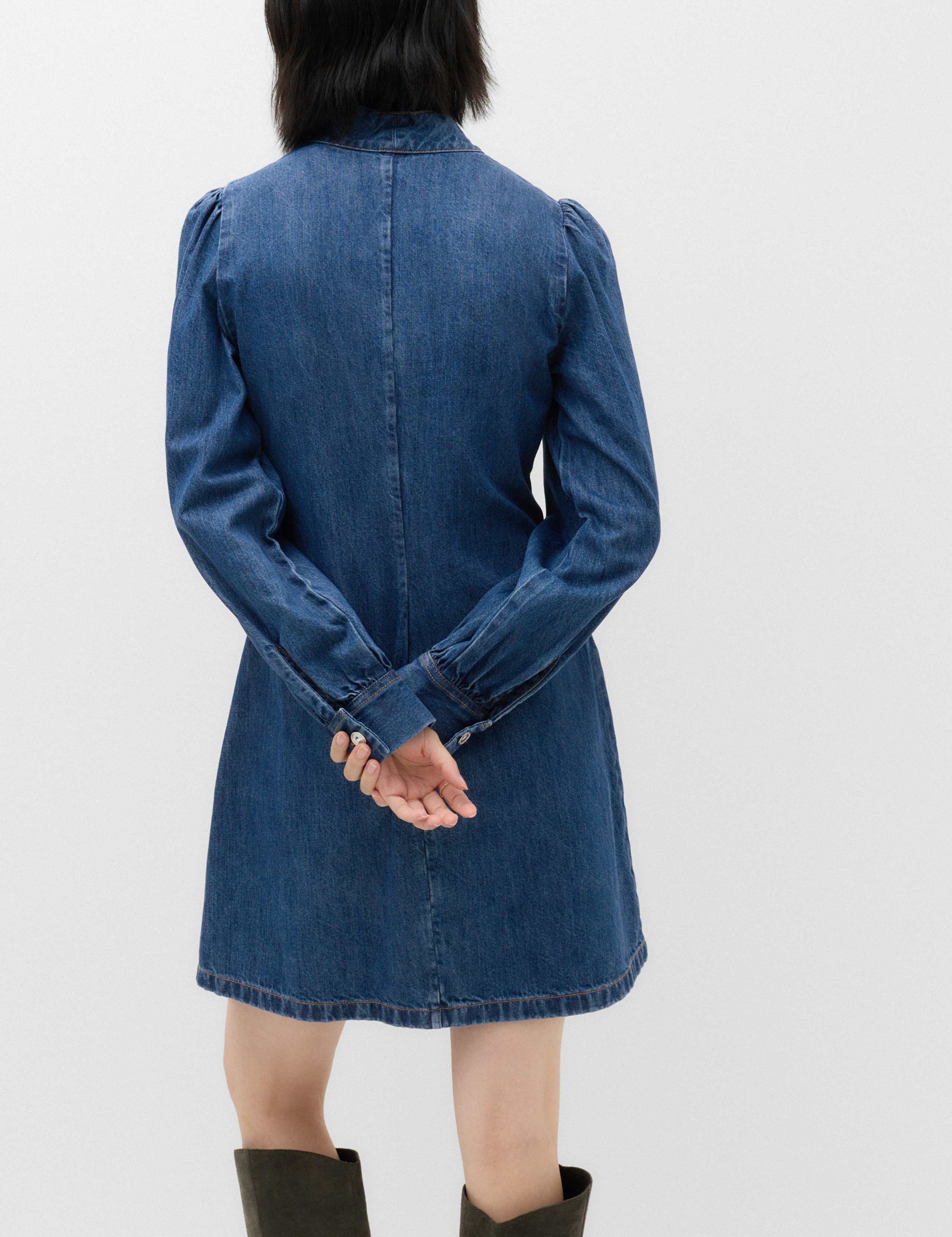Denim Tie Neck Mini Swing Dress 4 of 7