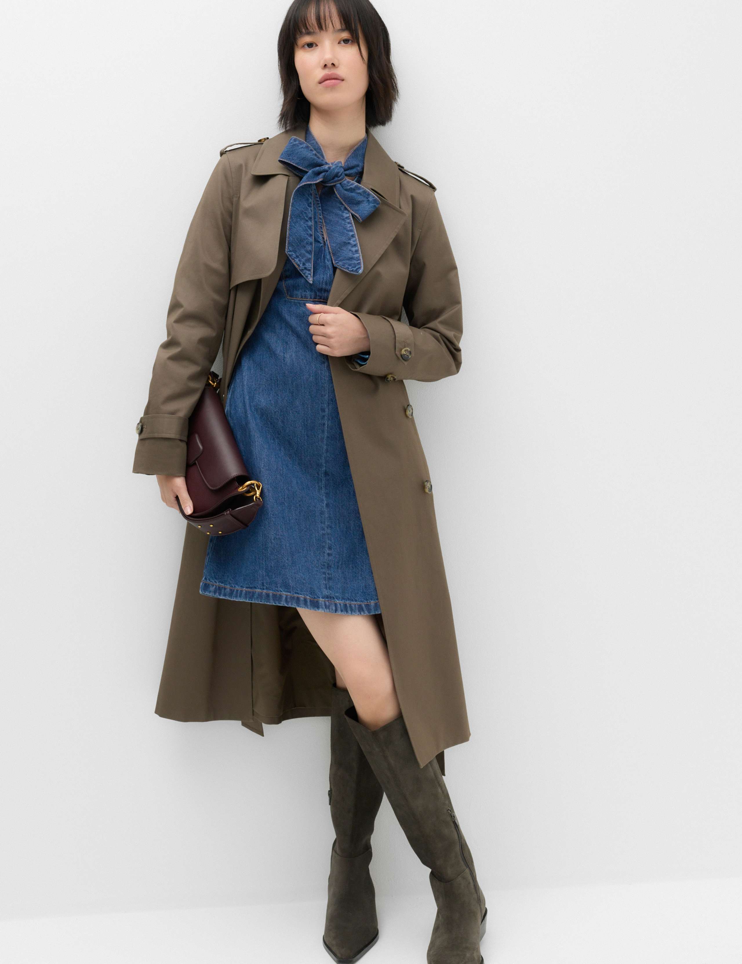 Denim Tie Neck Mini Swing Dress 7 of 7