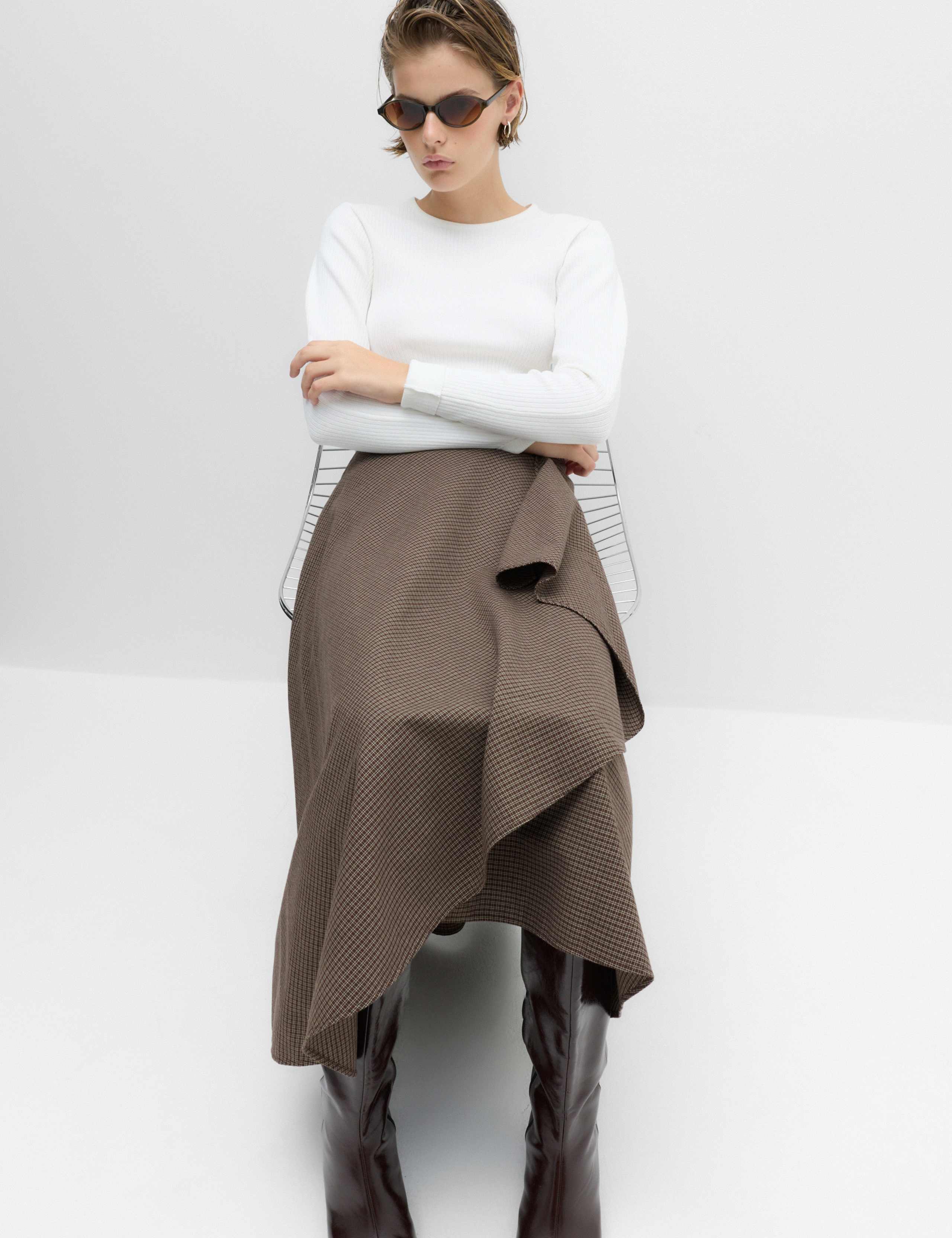 Pure Cotton Checked Midi Circle Skirt 1 of 6