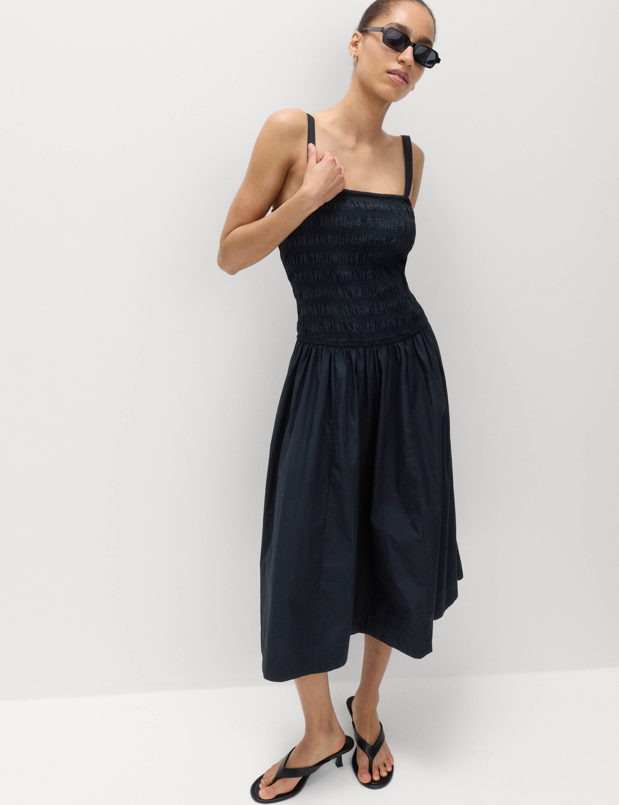 Pure Cotton Midi Shirred Cami Dress 6 of 6