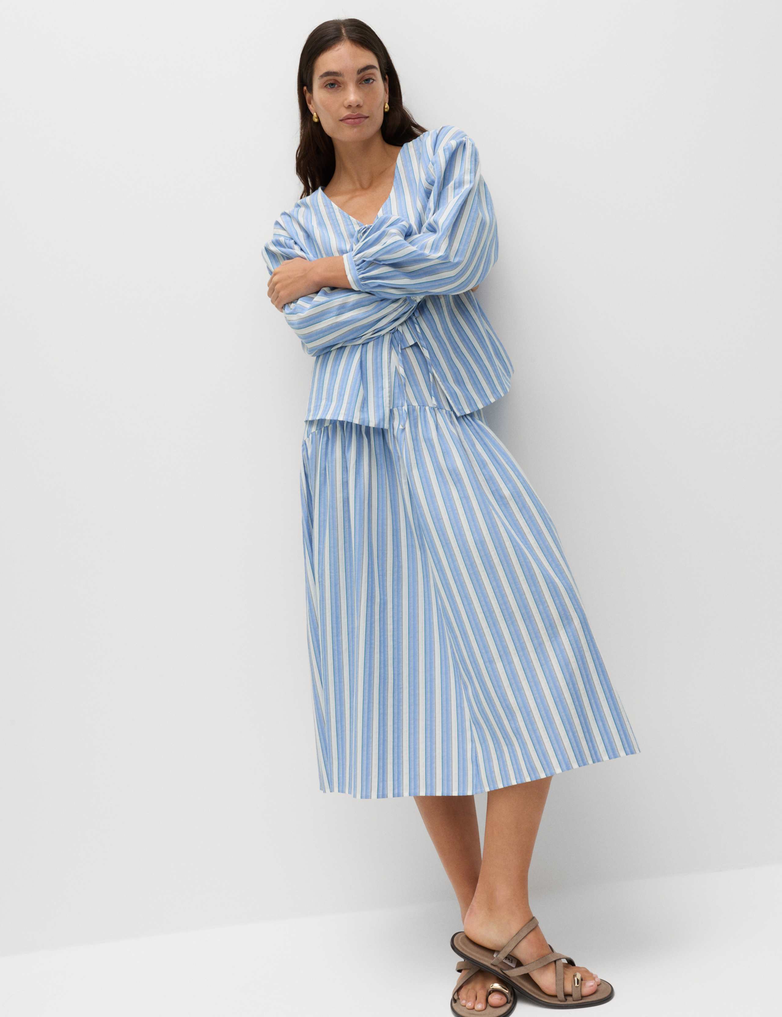 Pure Cotton Striped Midi Drop Waist Skirt 6 of 6