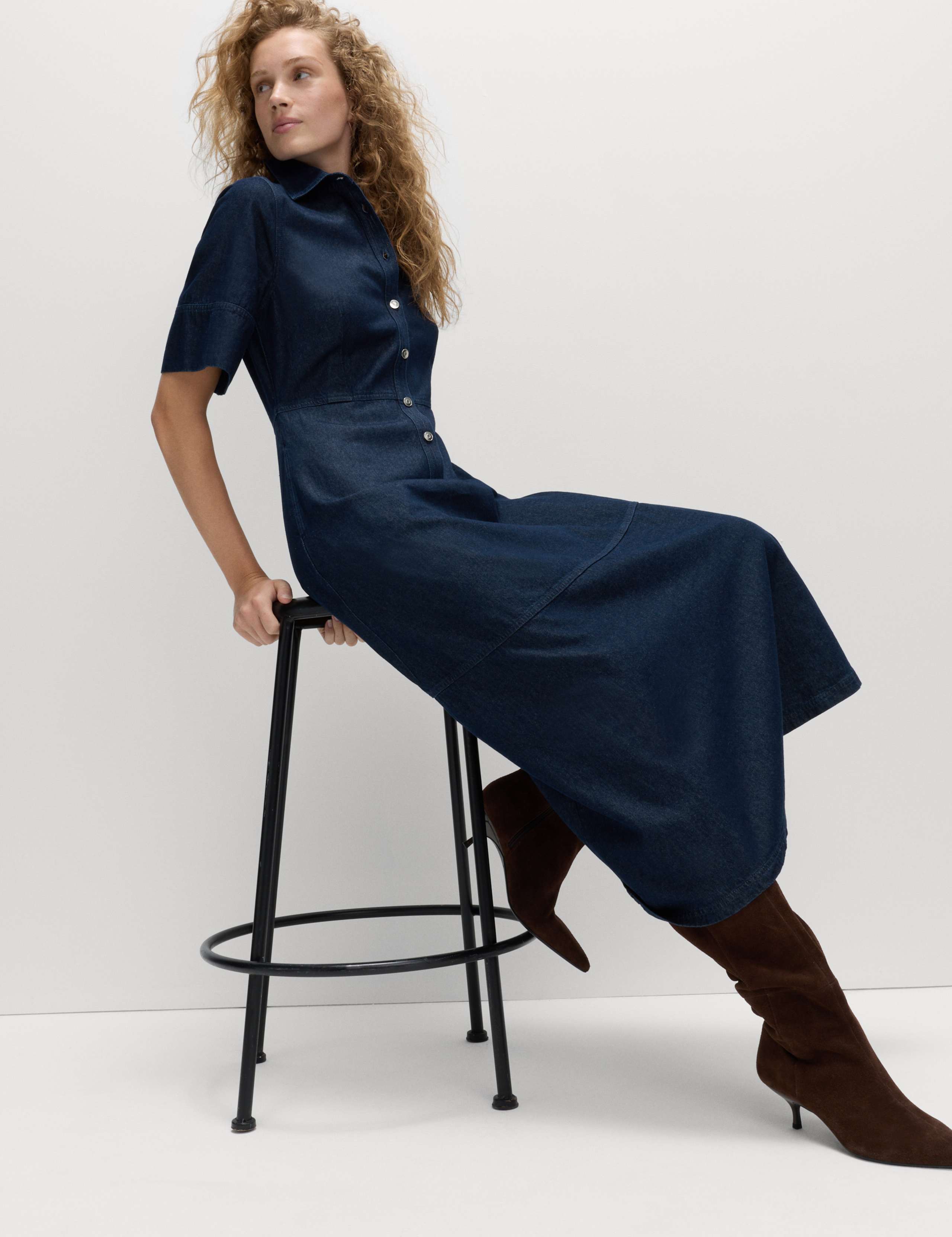 Denim Button Front Midi Shirt Dress 1 of 6