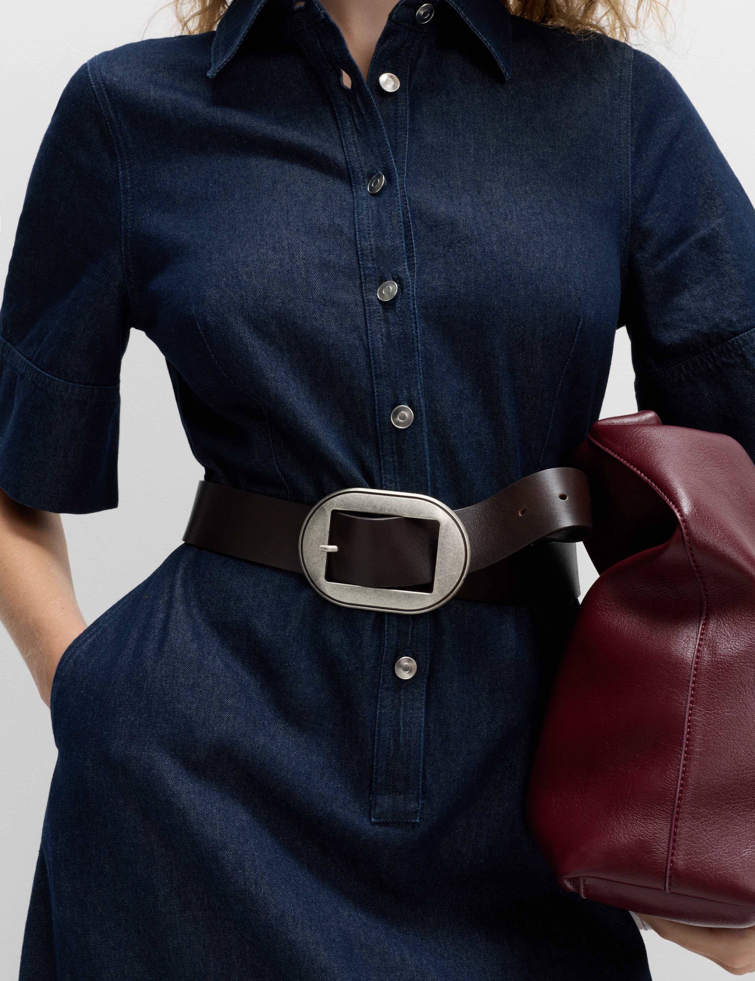 Denim Button Front Midi Shirt Dress 4 of 6