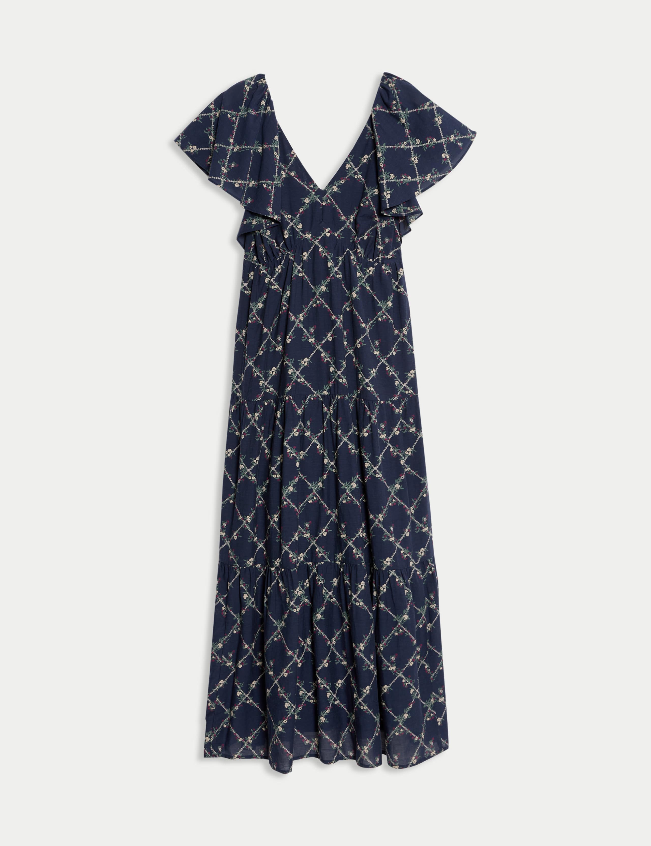 Cotton Rich Floral V-Neck Midi Tiered Dress 2 of 6