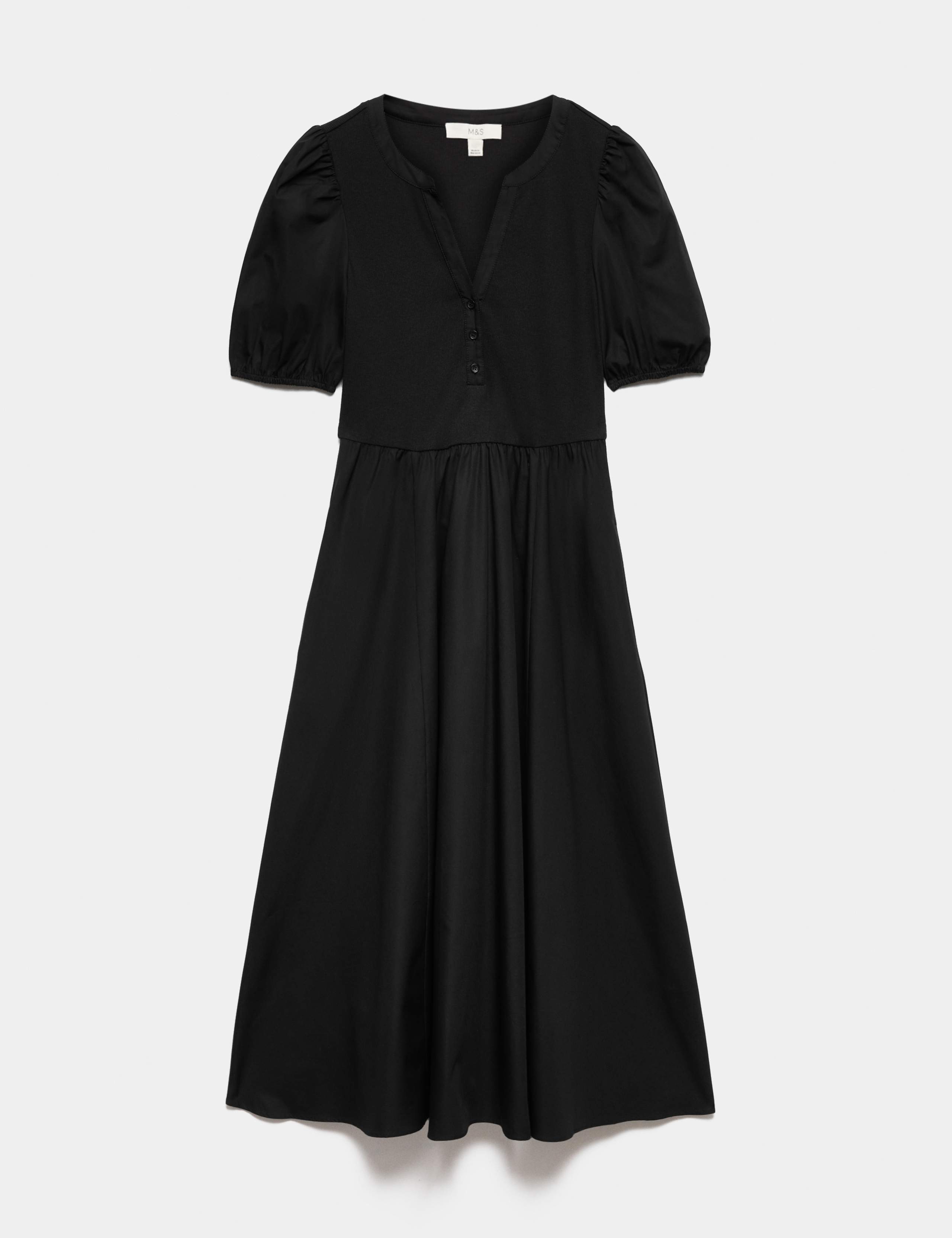 Pure Cotton V-Neck Midi Waisted Dress 2 of 6