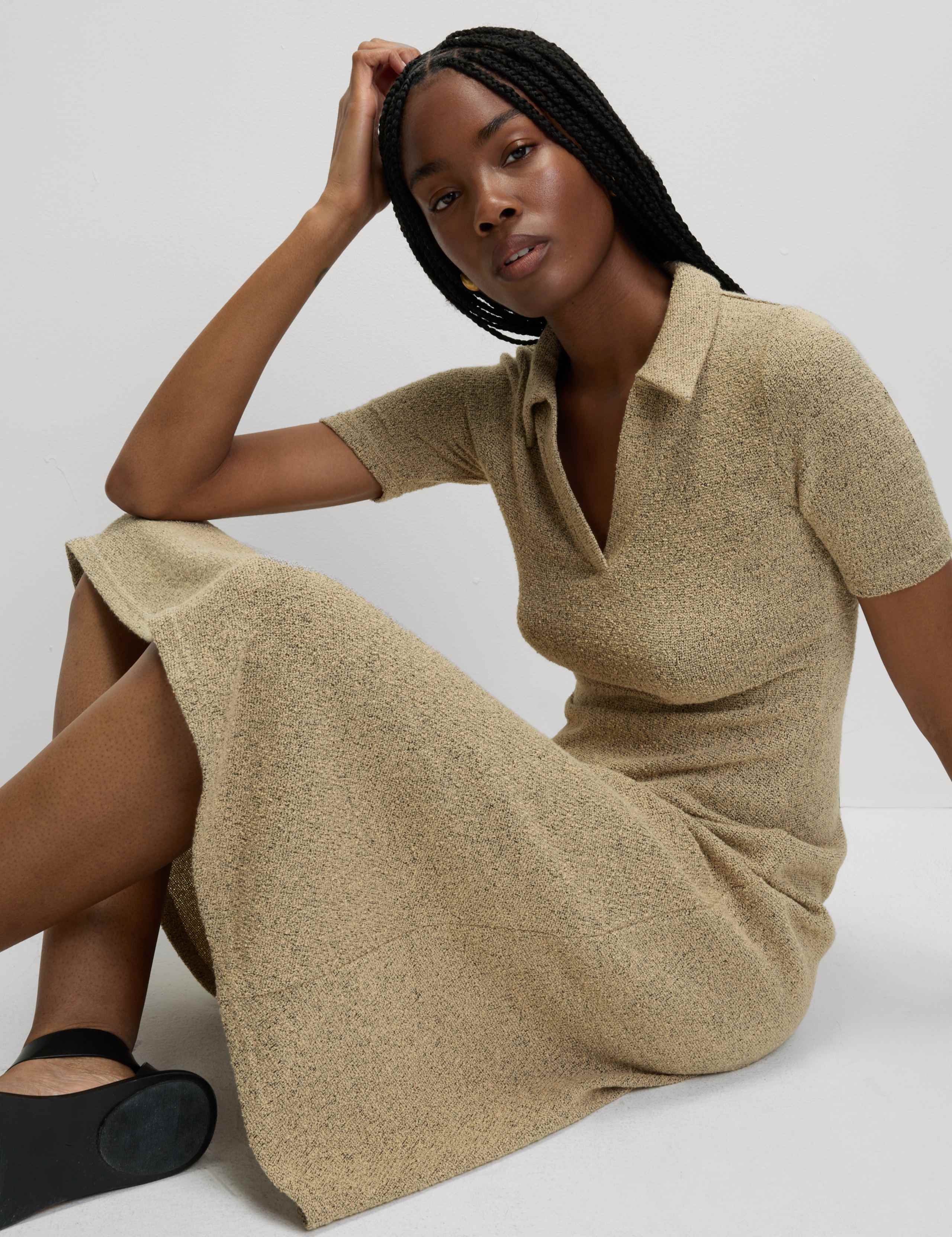 Jersey Knitted V-Neck Midi Column Dress 5 of 6