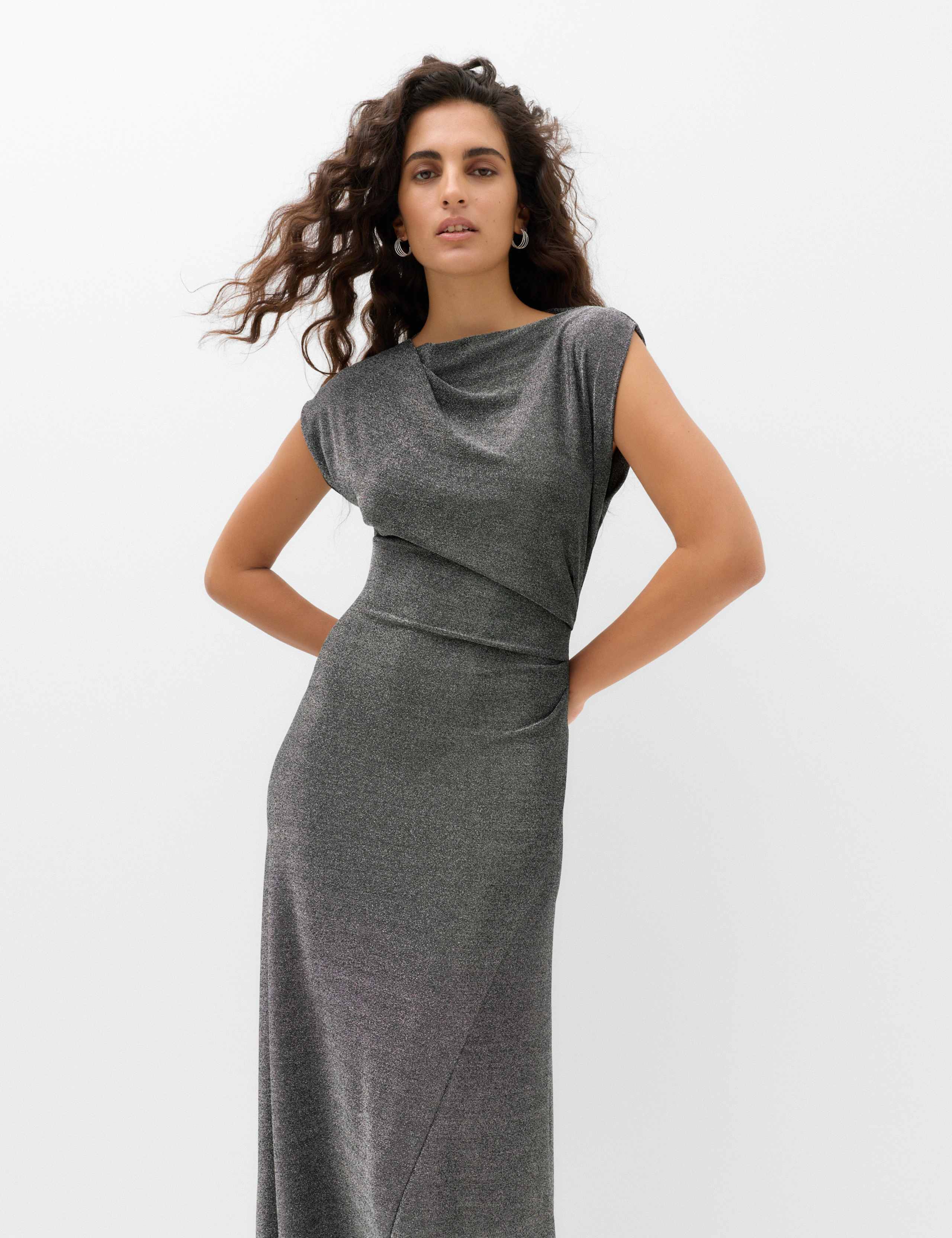 Jersey Sparkly One Shoulder Midi Column Dress 4 of 6