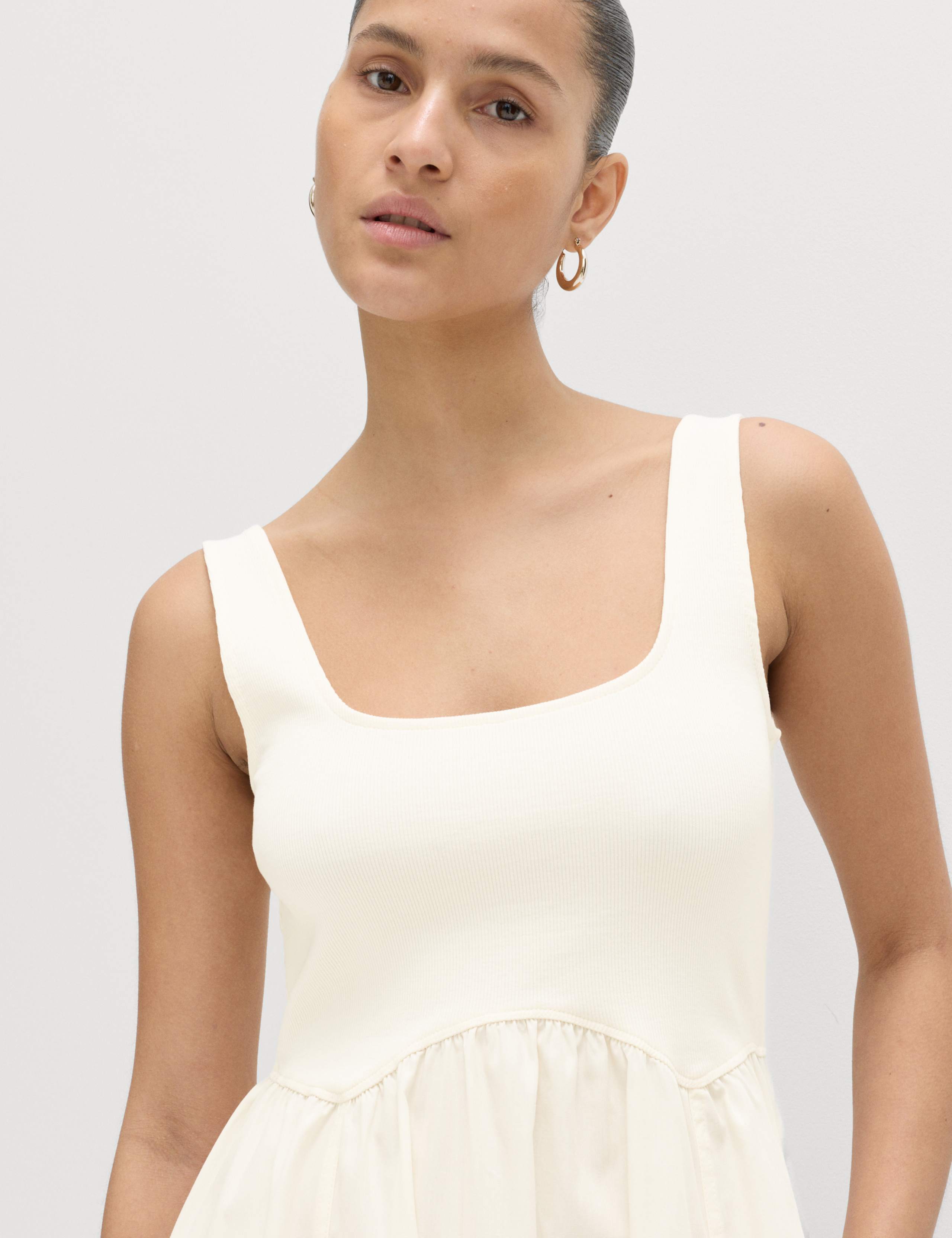 Cotton Rich Square Neck Midi Waisted Dress 3 of 7