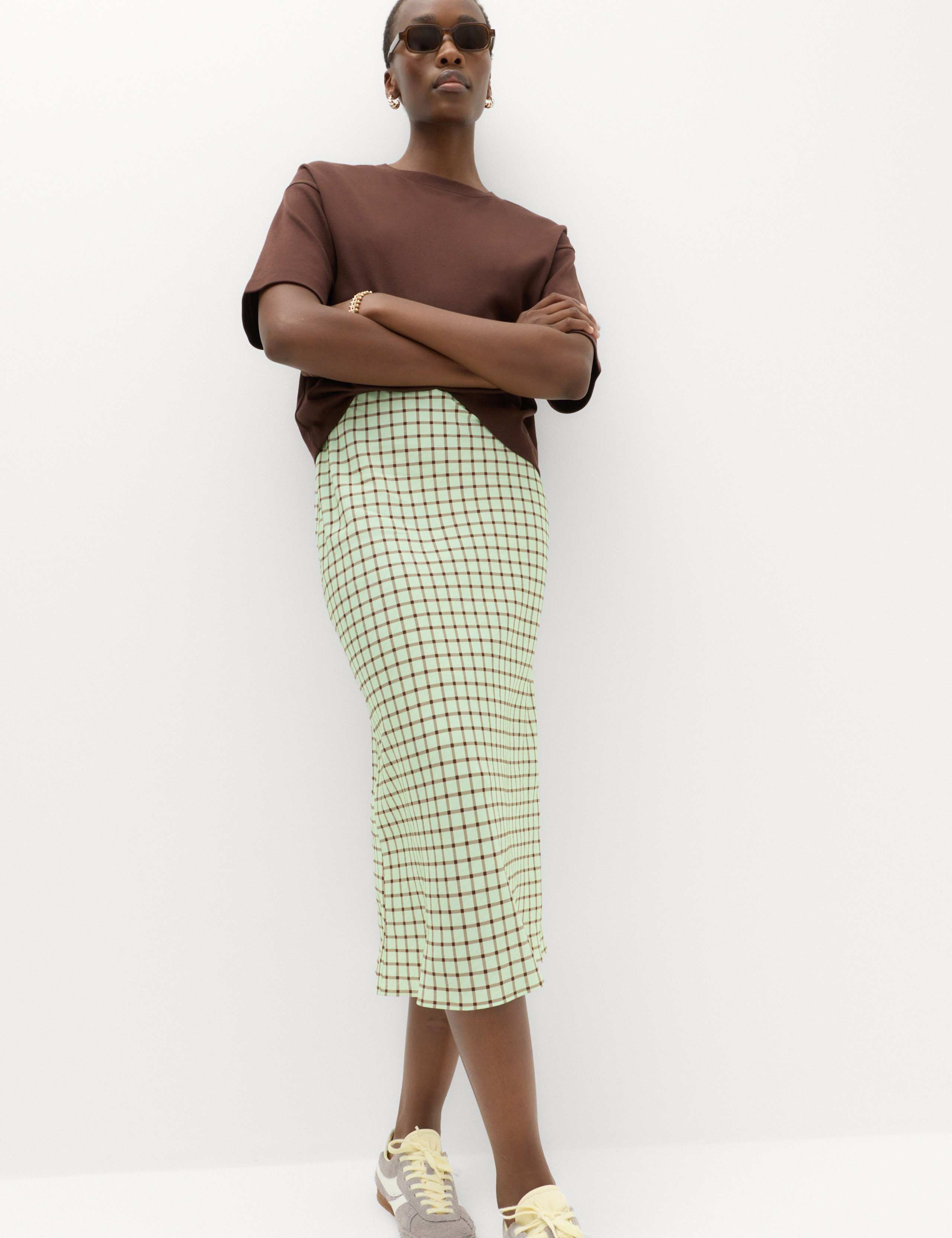 Checked Midi Straight Column Skirt 6 of 6