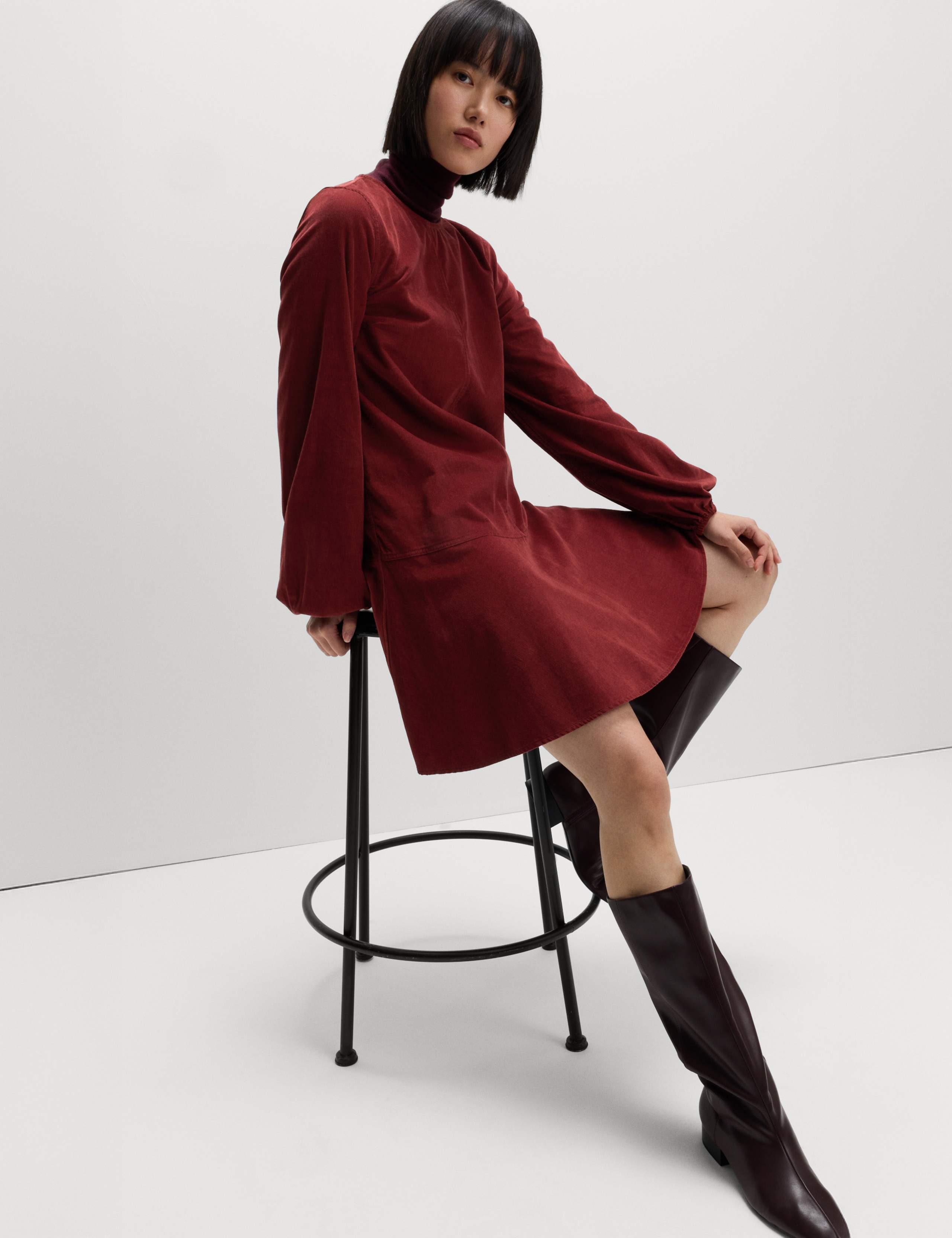 Corduroy Round Neck Mini Drop Waist Dress 5 of 7