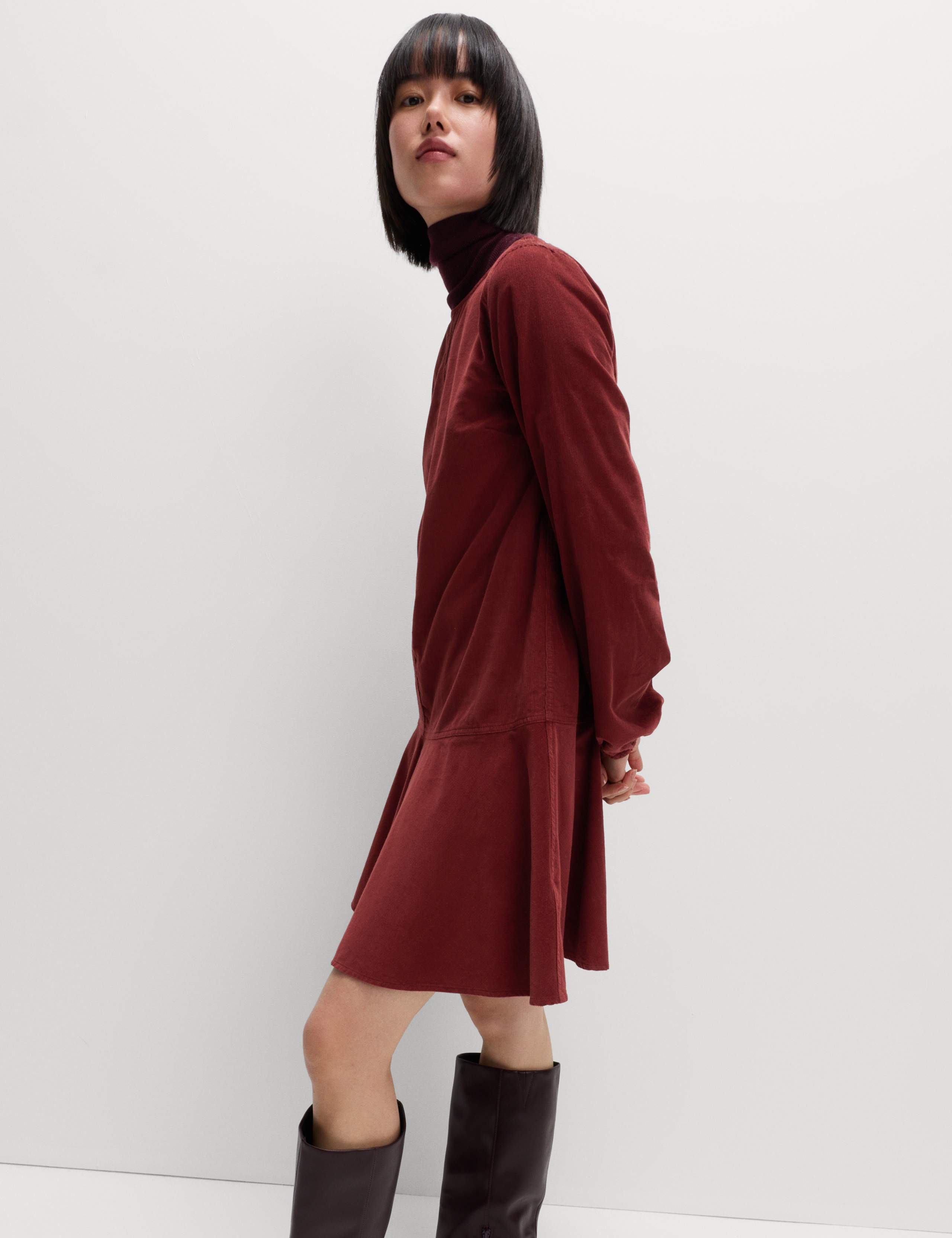 Corduroy Round Neck Mini Drop Waist Dress 4 of 4