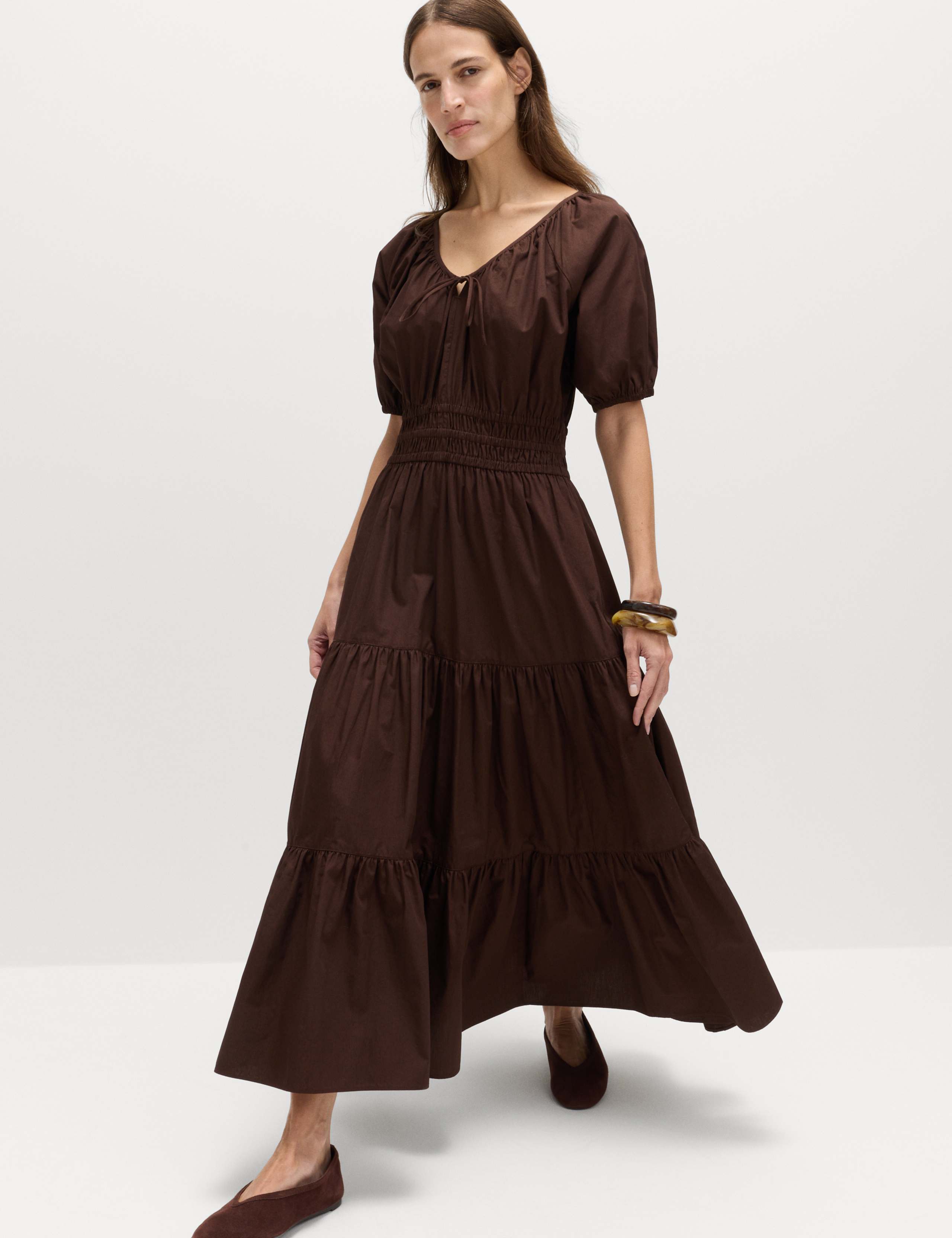 Pure Cotton Tie Detail Midaxi Waisted Dress 1 of 6