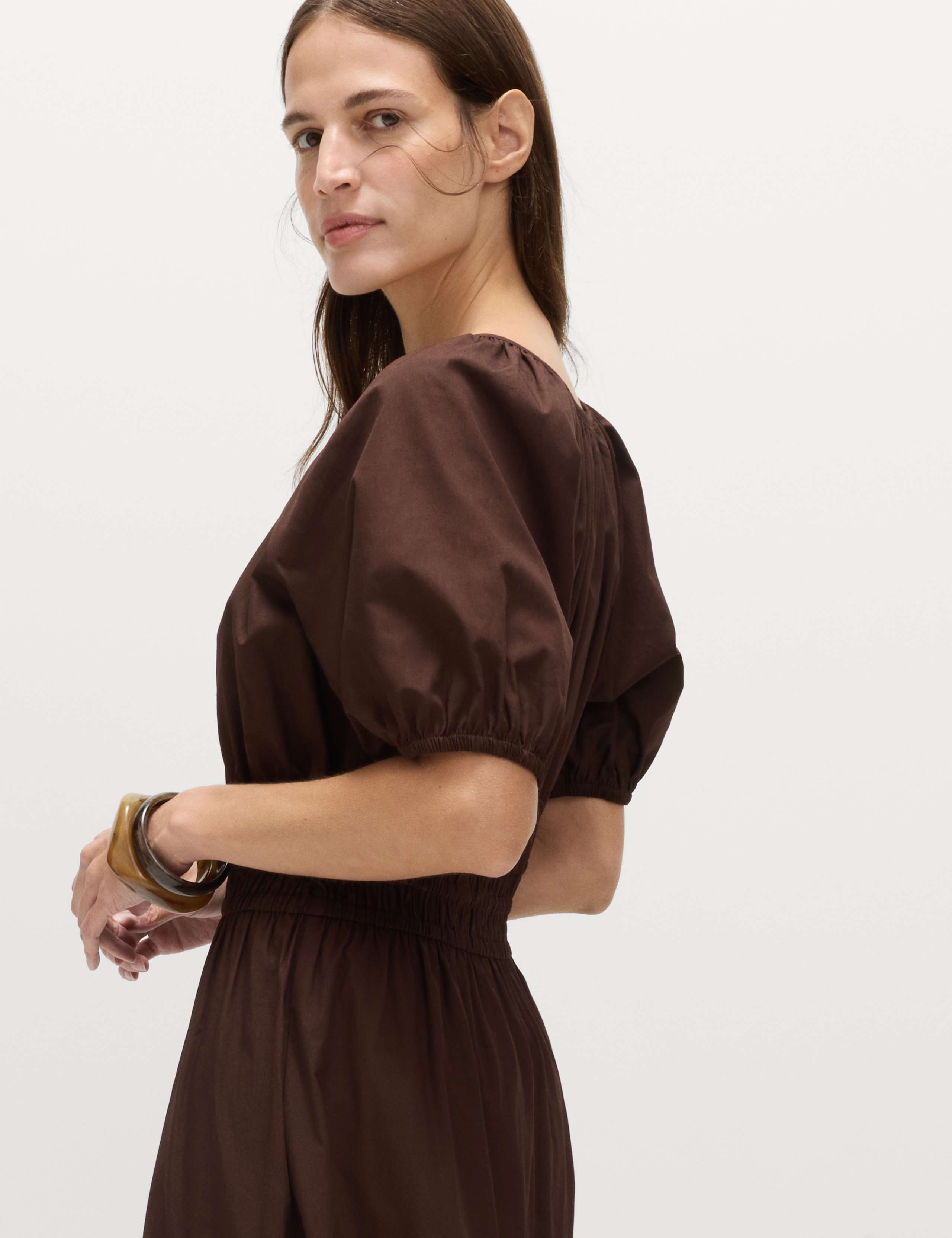 Pure Cotton Tie Detail Midaxi Waisted Dress 3 of 6