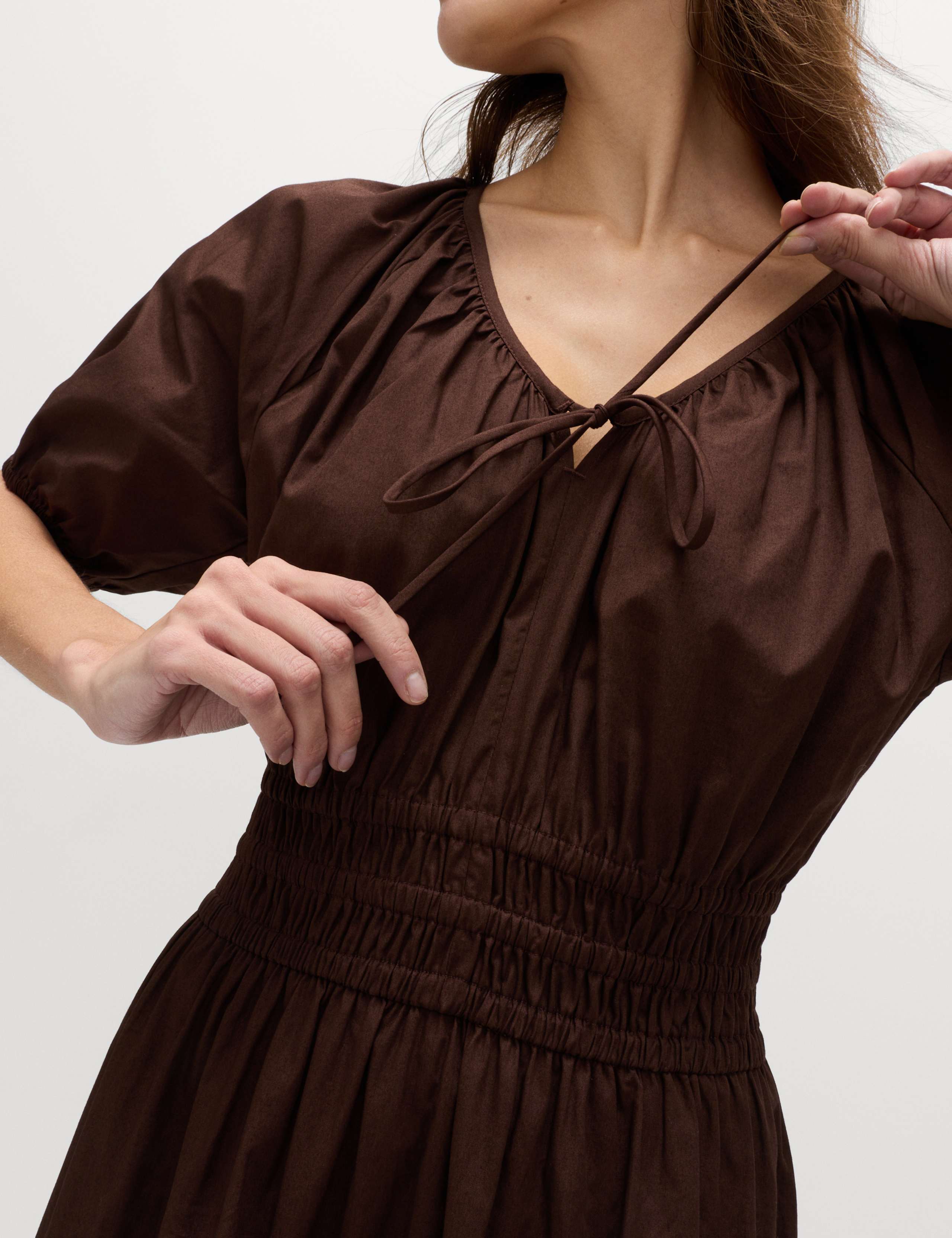 Pure Cotton Tie Detail Midaxi Waisted Dress 4 of 6