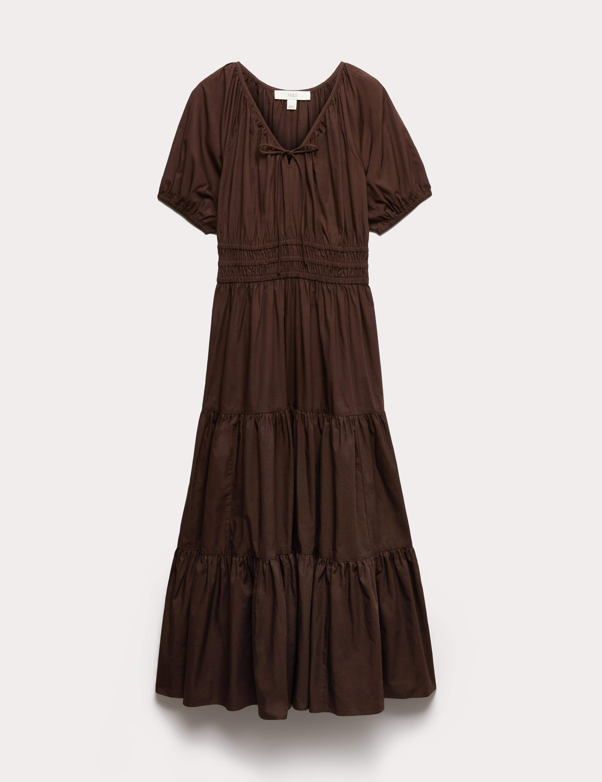 Pure Cotton Tie Detail Midaxi Waisted Dress 2 of 6