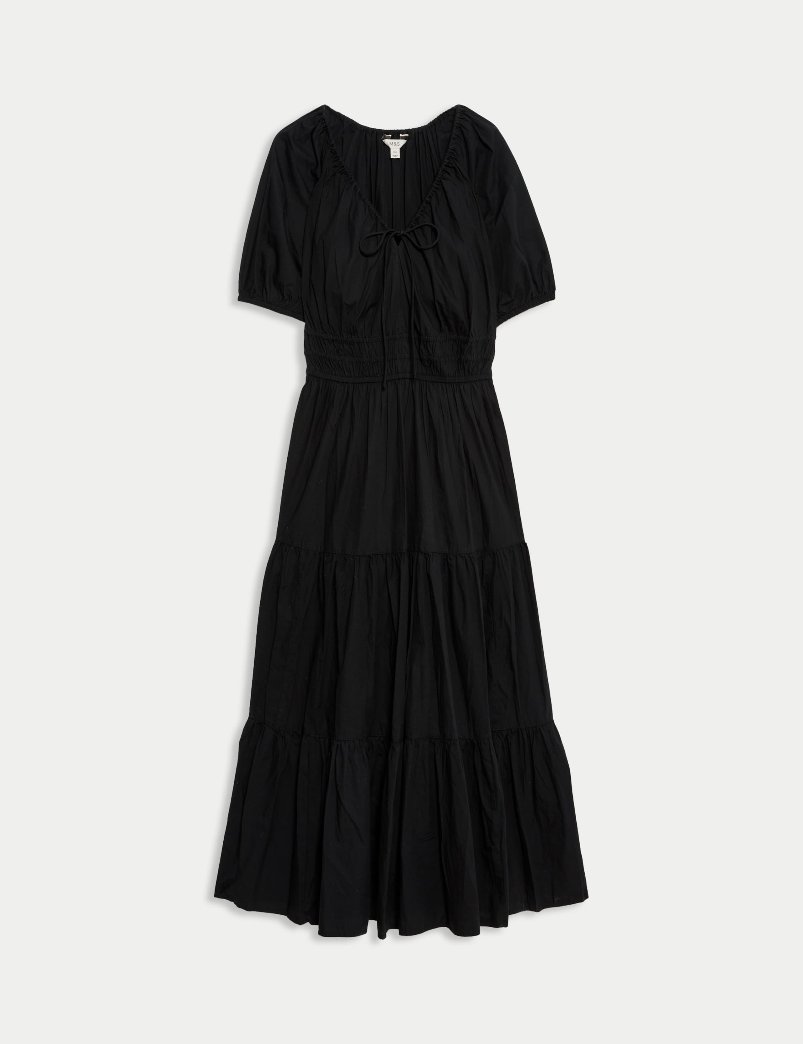 Pure Cotton Tie Neck Midaxi Waisted Dress 2 of 6