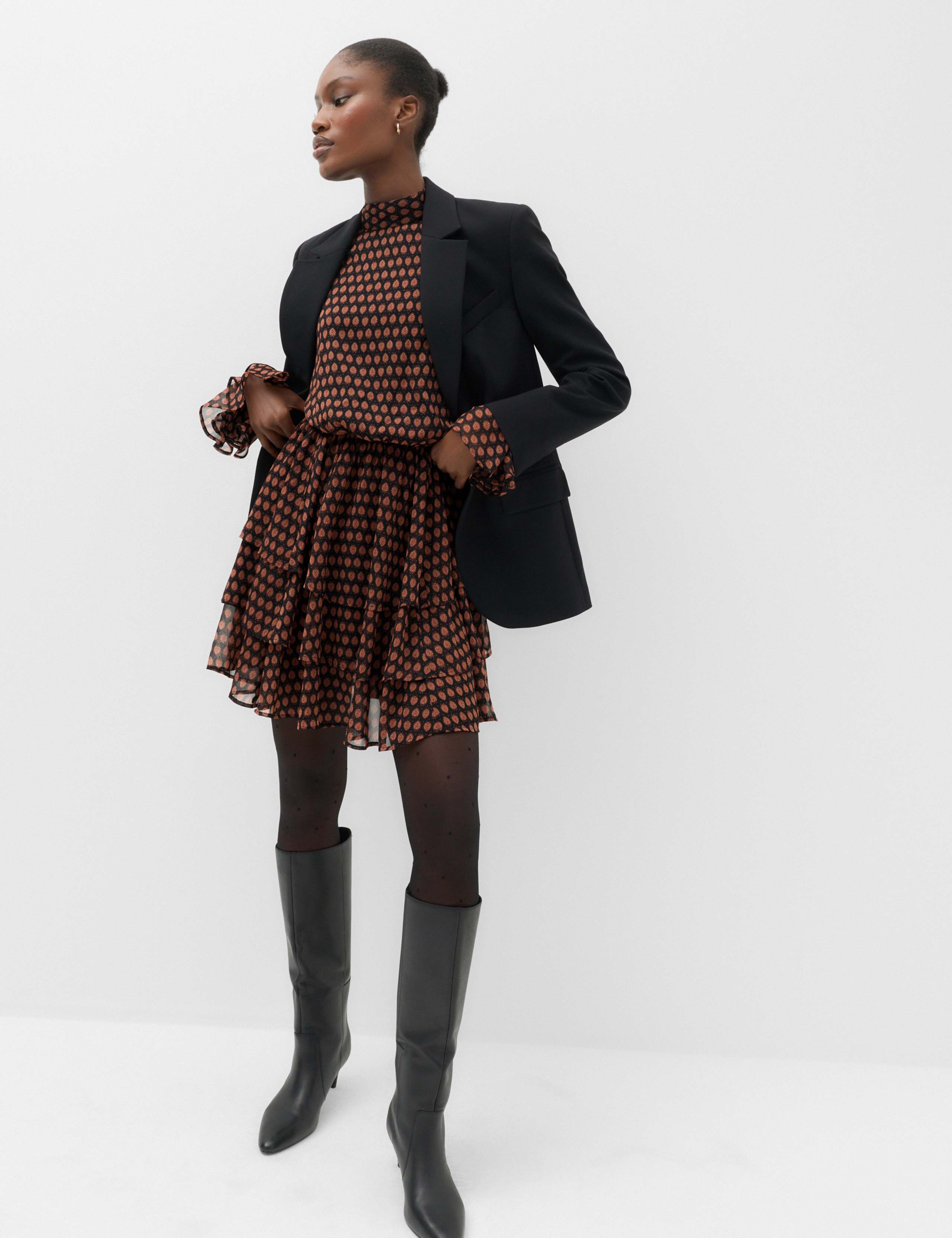 Chiffon Geometric Mini Waisted Dress 3 of 6