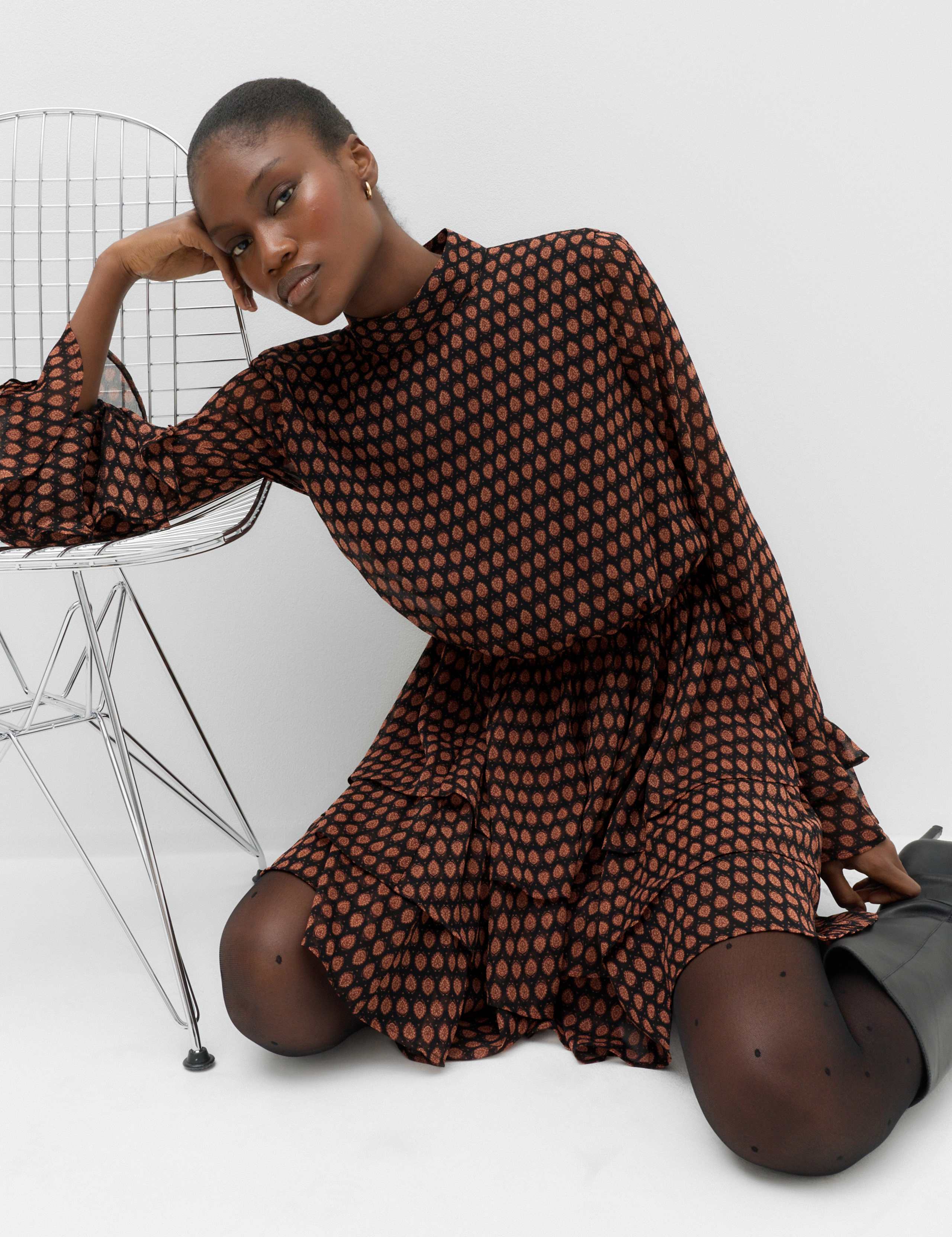 Chiffon Geometric Mini Waisted Dress 6 of 6