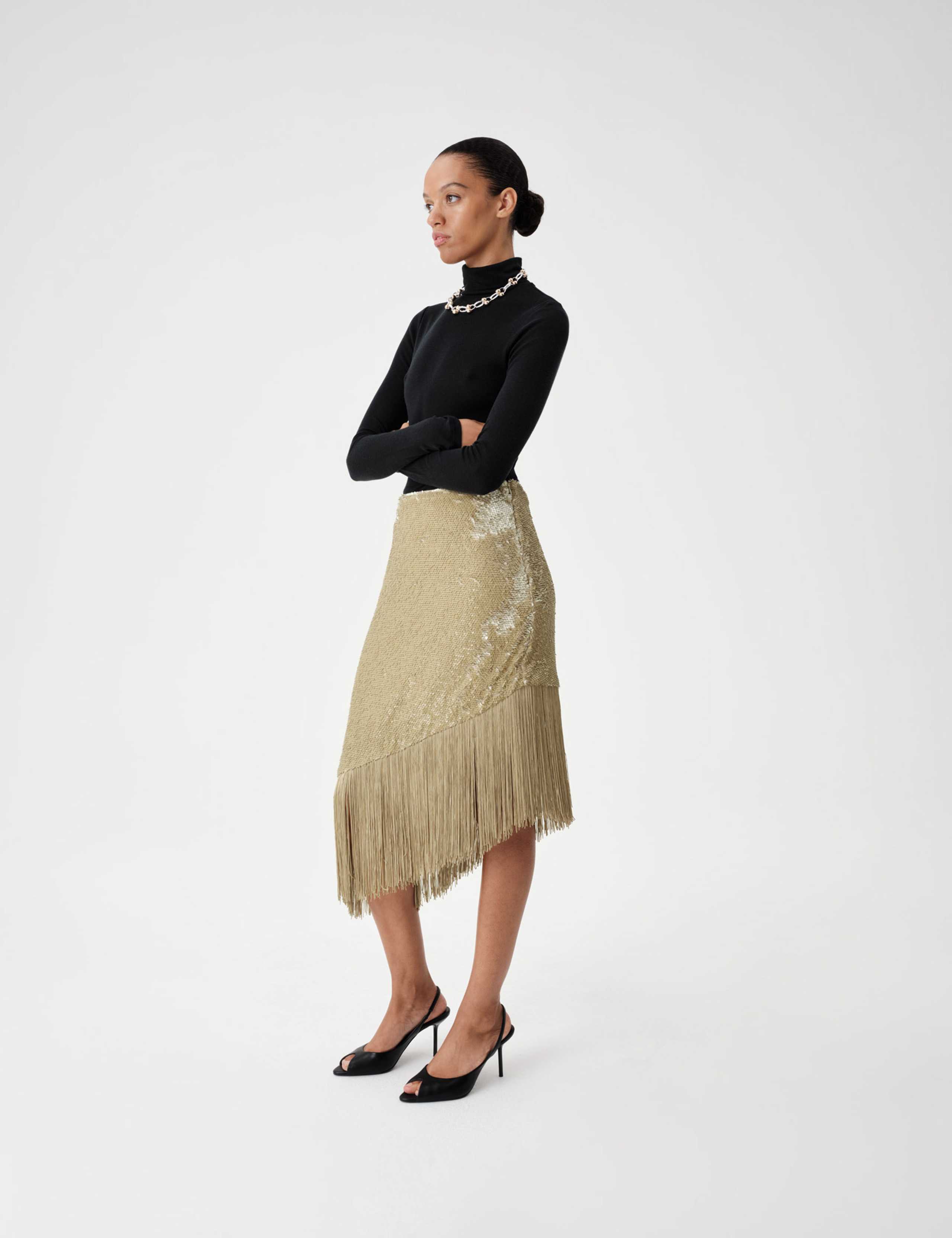 Sequin Asymmetric Fringe Skirt 4 of 8