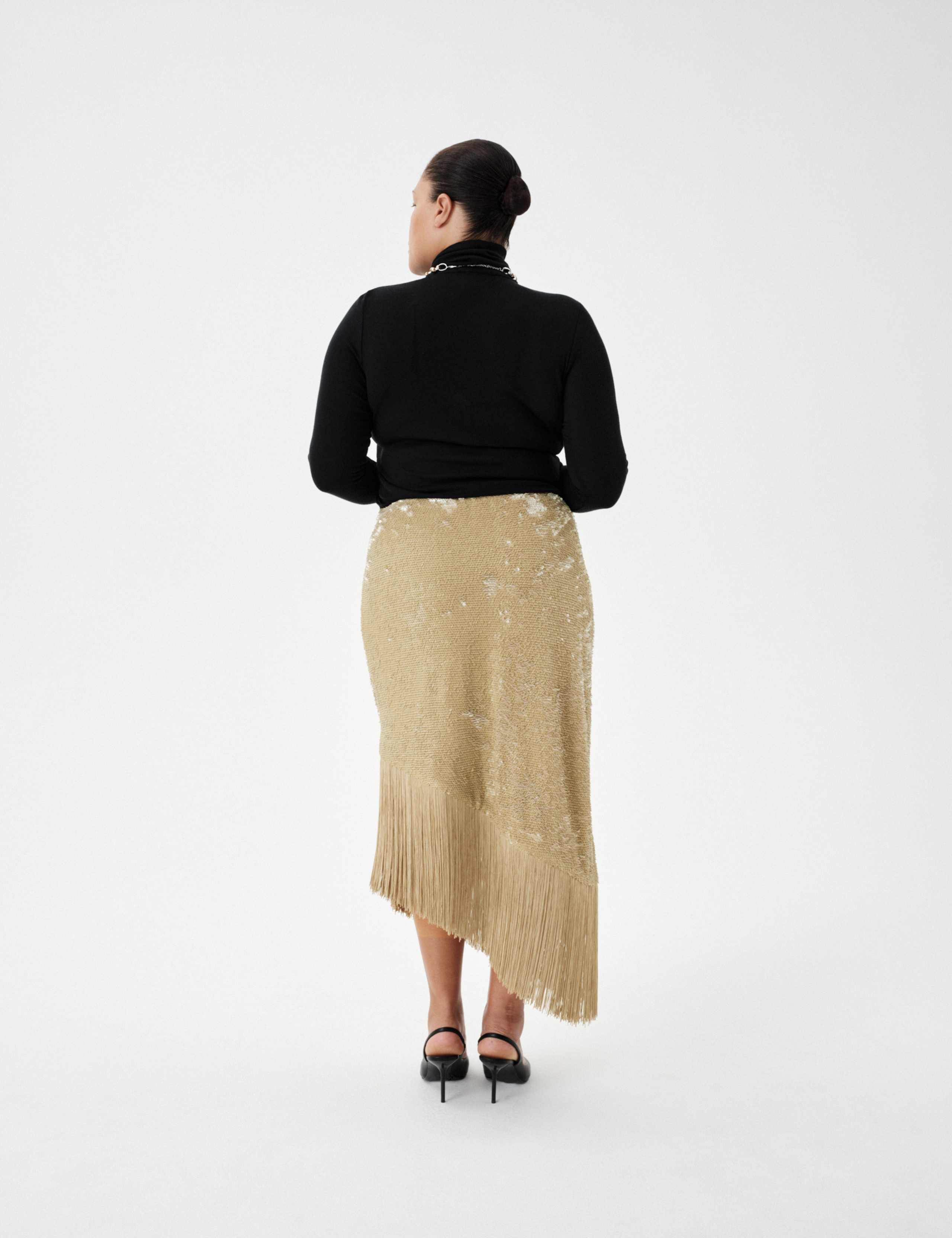 Embellished Hi-LowFringe Midi Asymmetric Skirt 5 of 5
