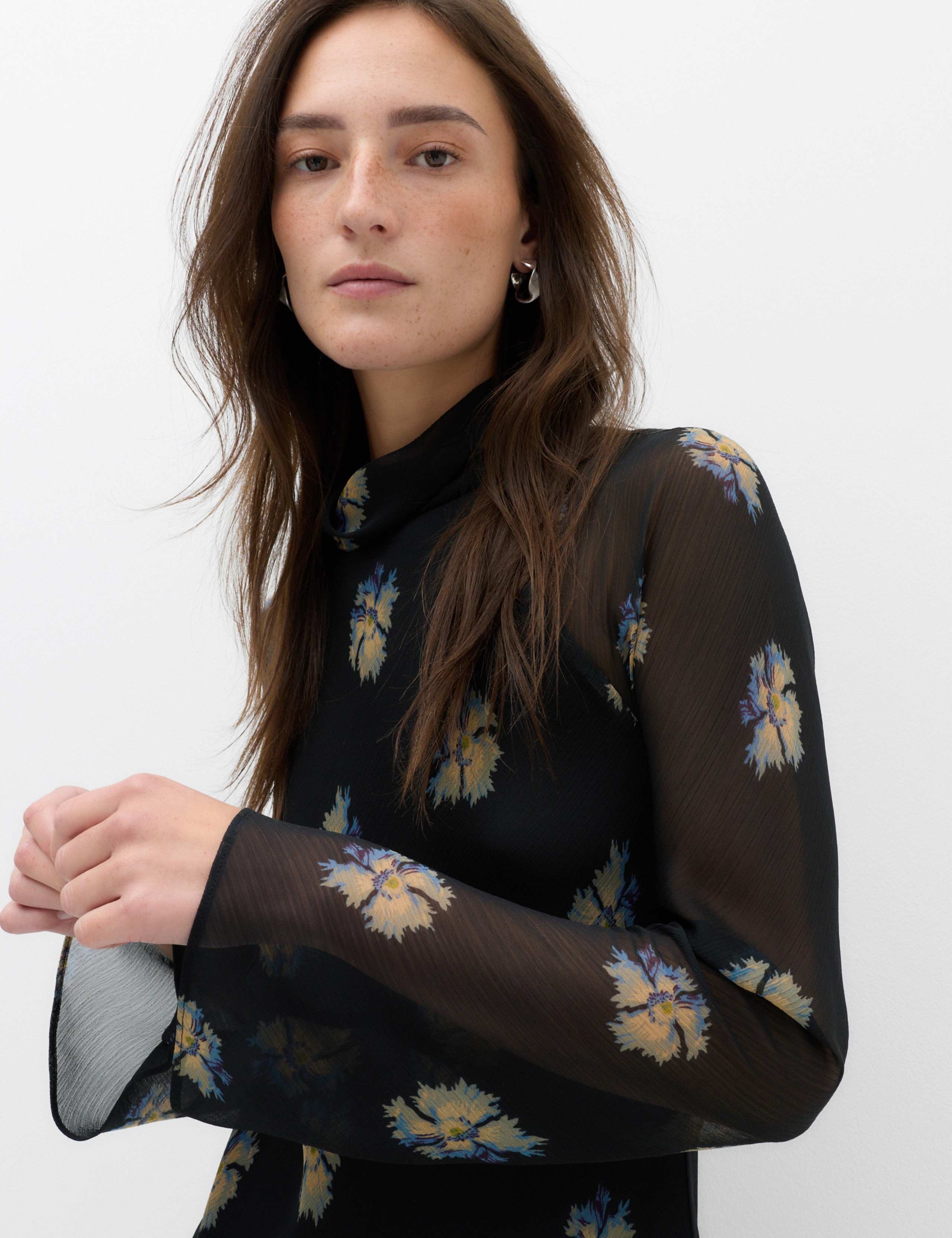 Chiffon Floral High Neck Midaxi Column Dress 3 of 7