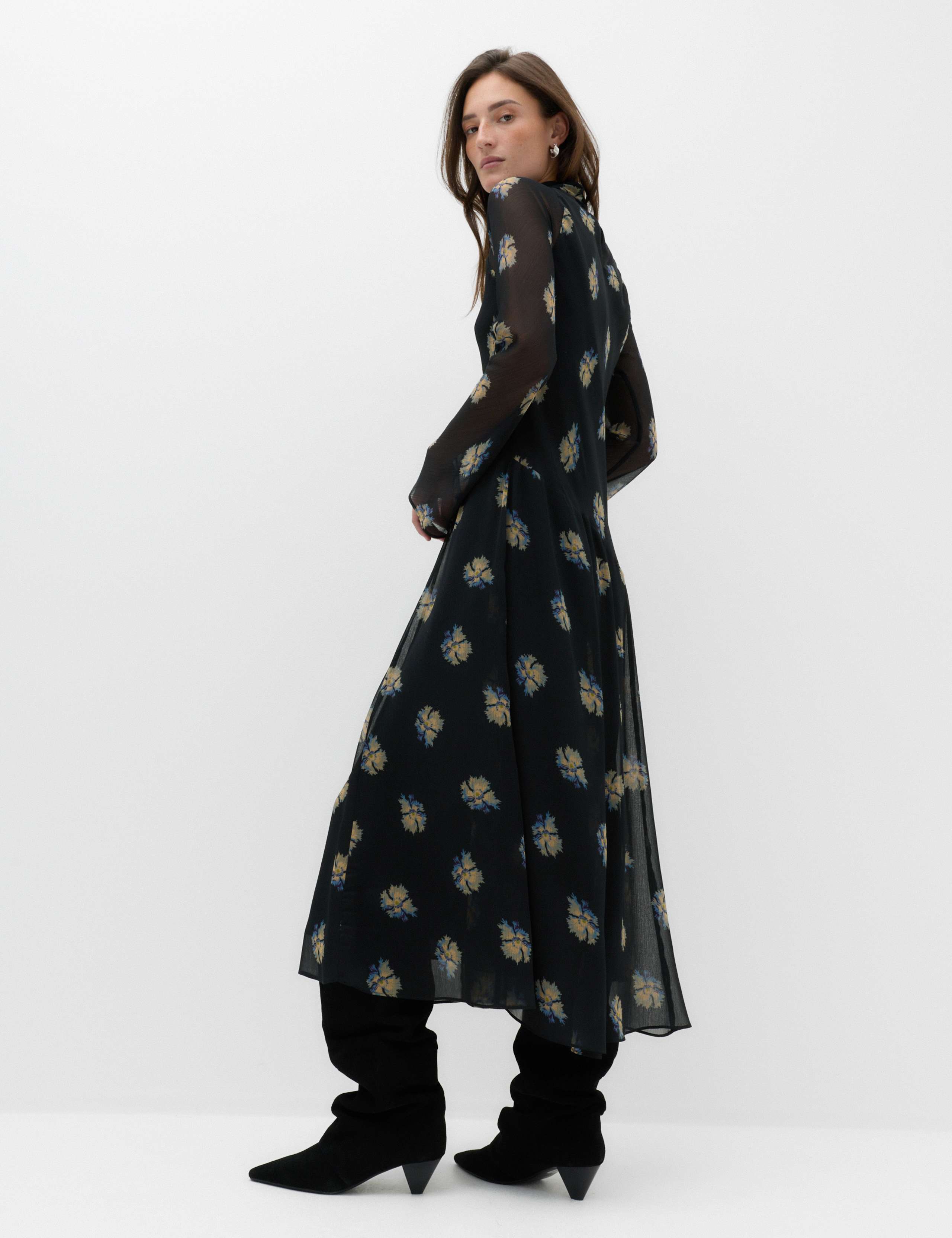 Chiffon Floral High Neck Midaxi Column Dress 4 of 7