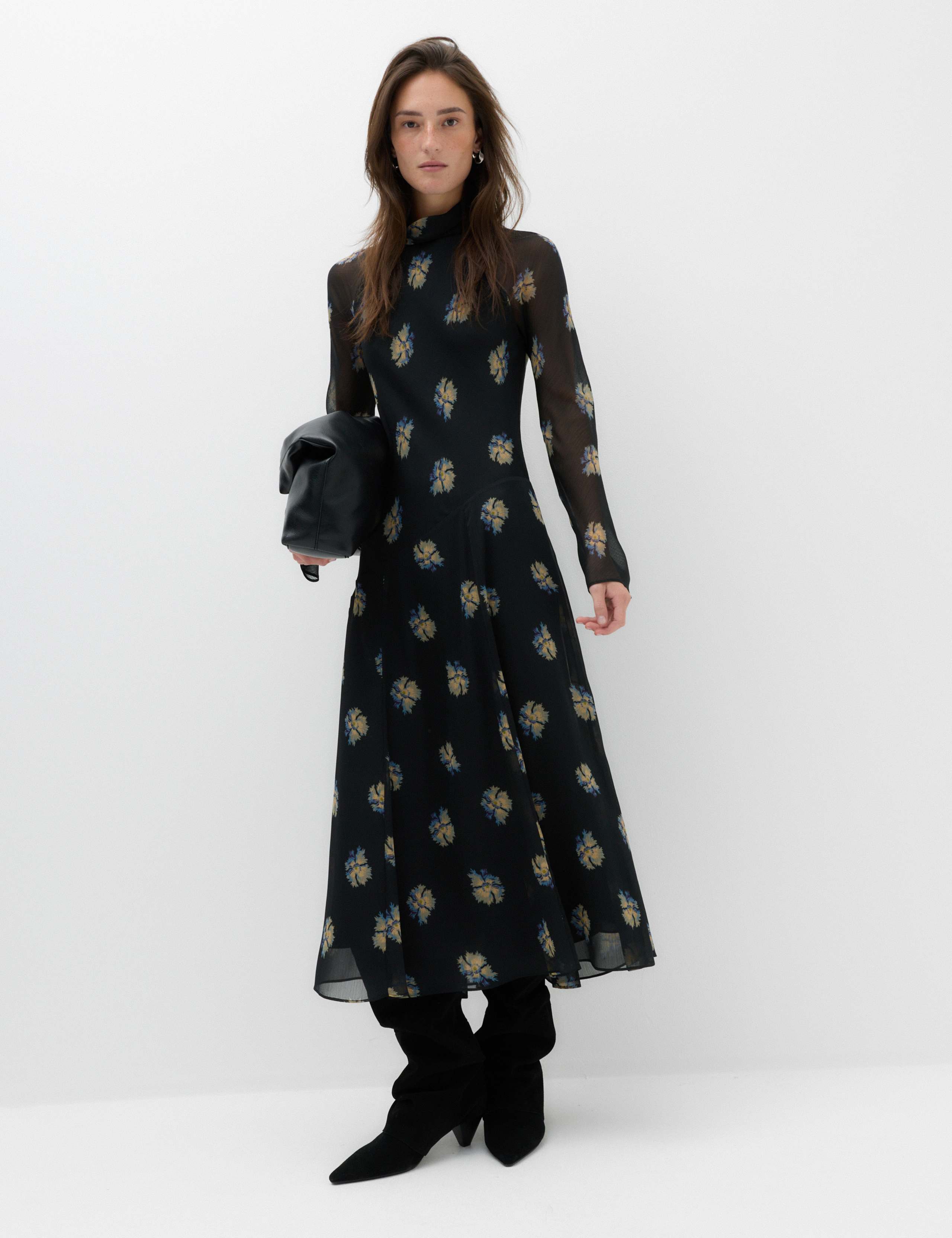 Chiffon Floral High Neck Midaxi Column Dress 5 of 7