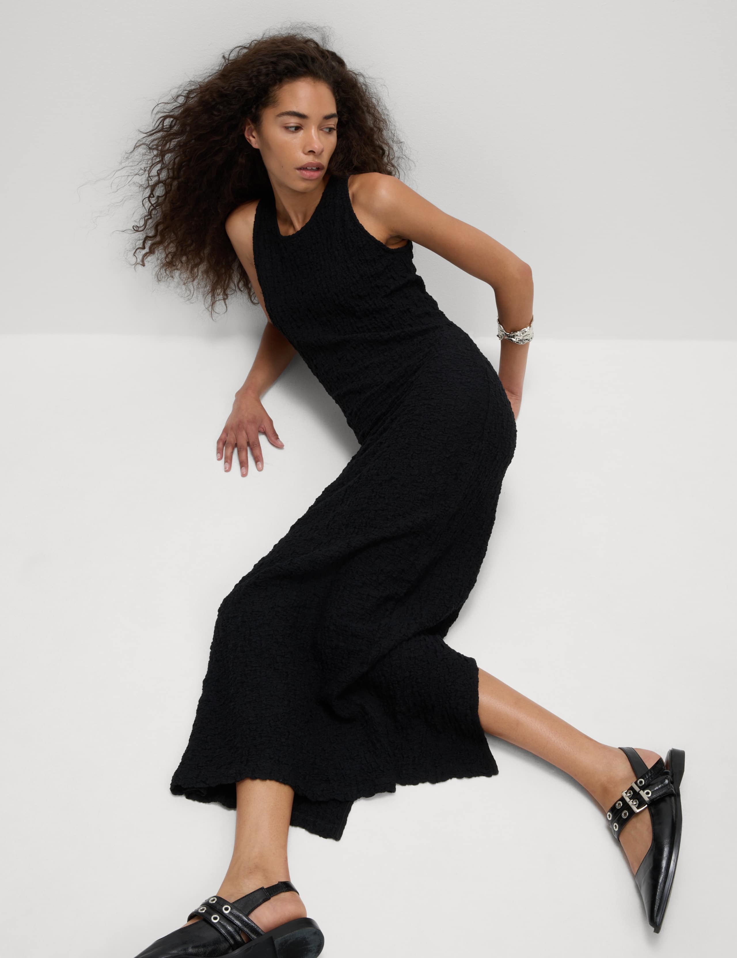 Cotton Rich Jersey Textured Midi Column Dress 3 of 5