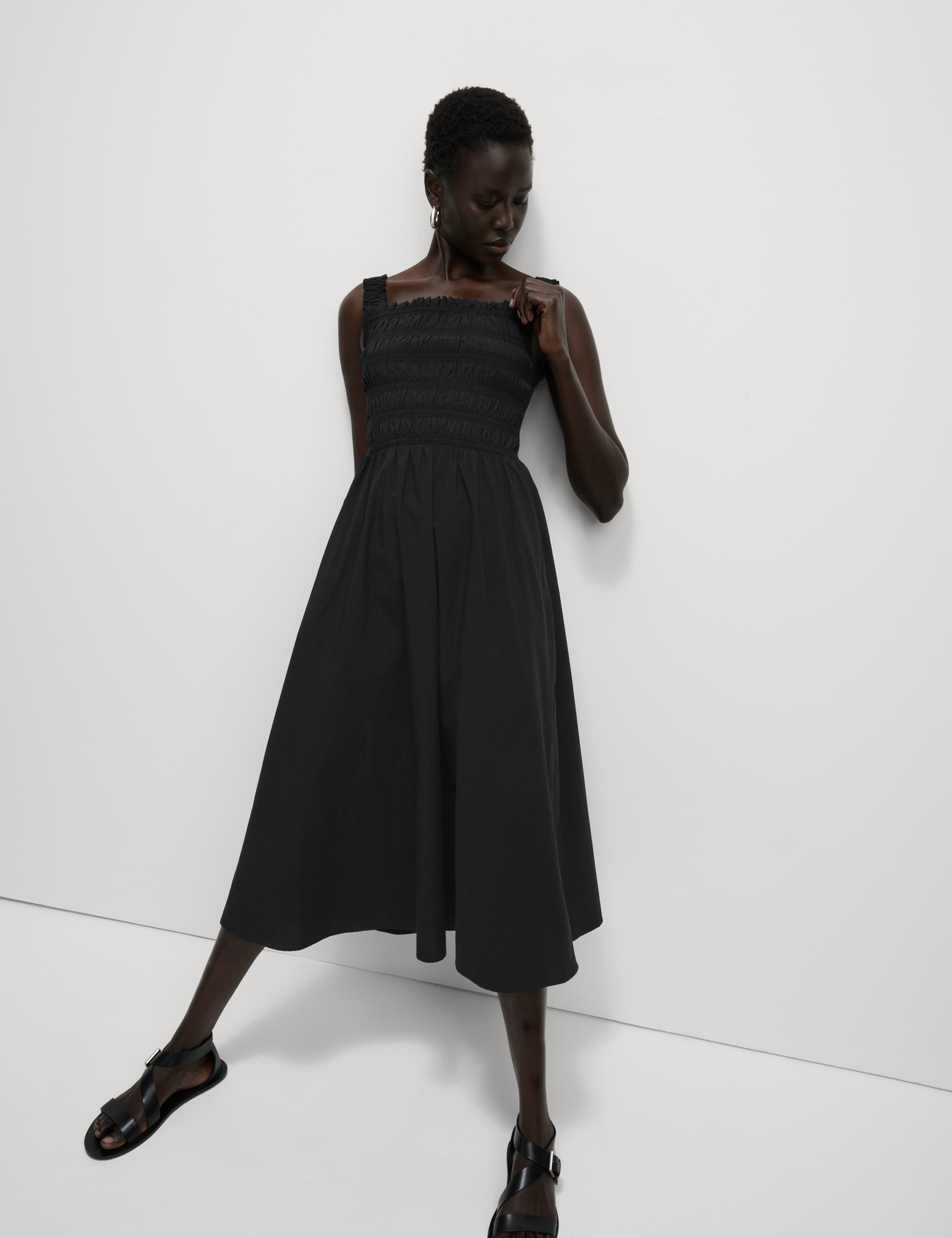 Pure Cotton Textured Midi Waisted Dress 6 of 6
