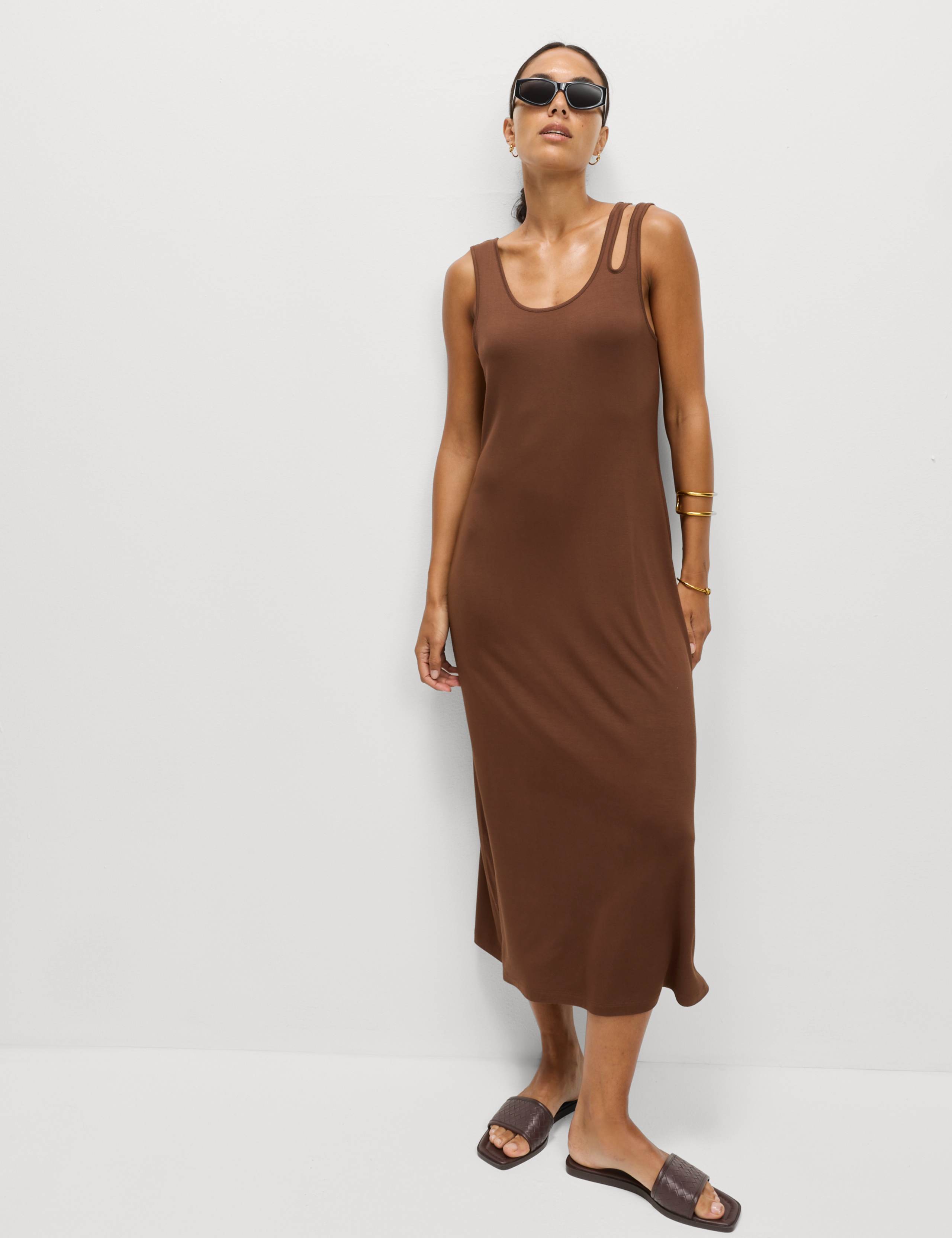 Jersey Scoop Neck Midi Column Dress 1 of 5