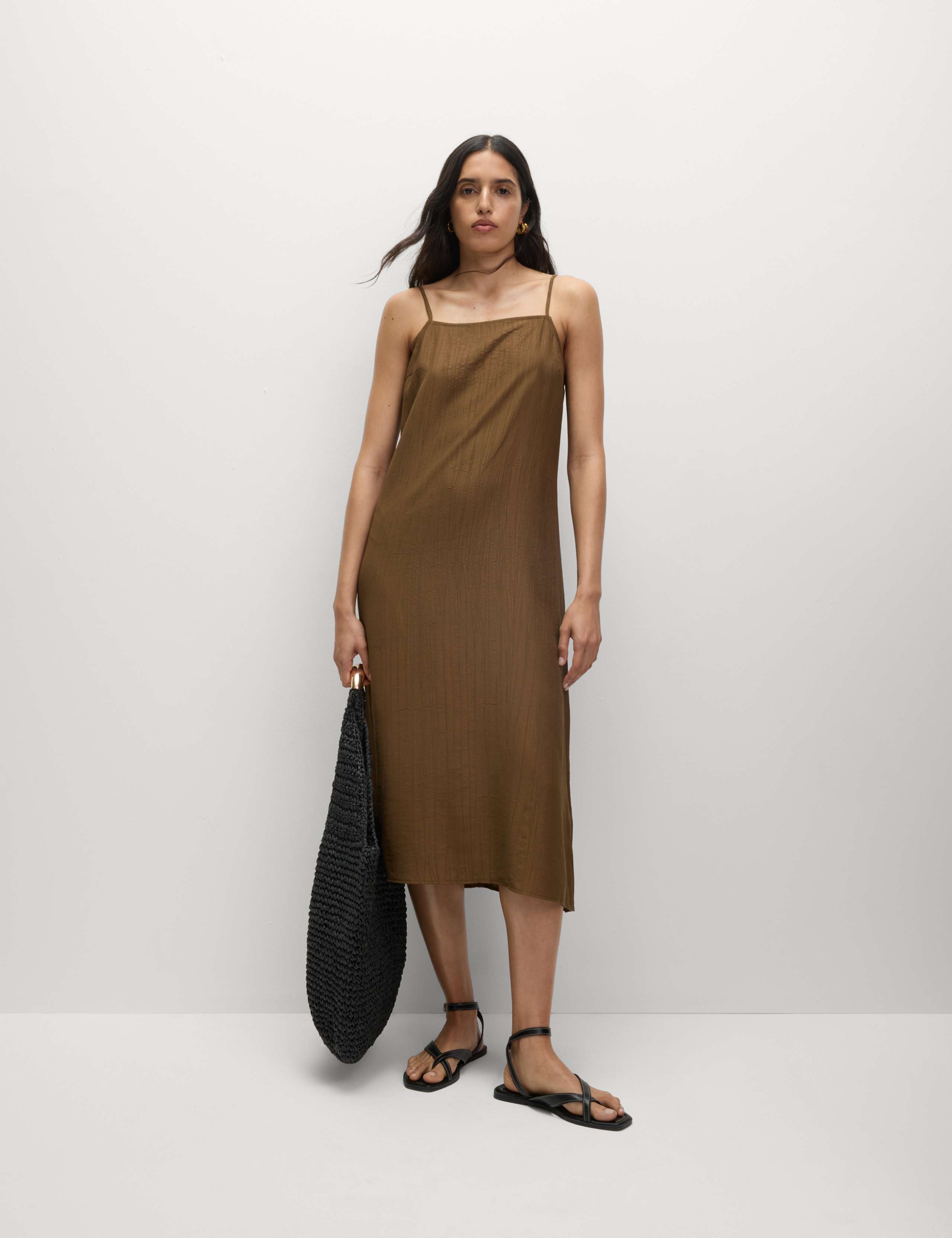 Textured Strappy Midi Cami Relaxed Dress 4 of 5