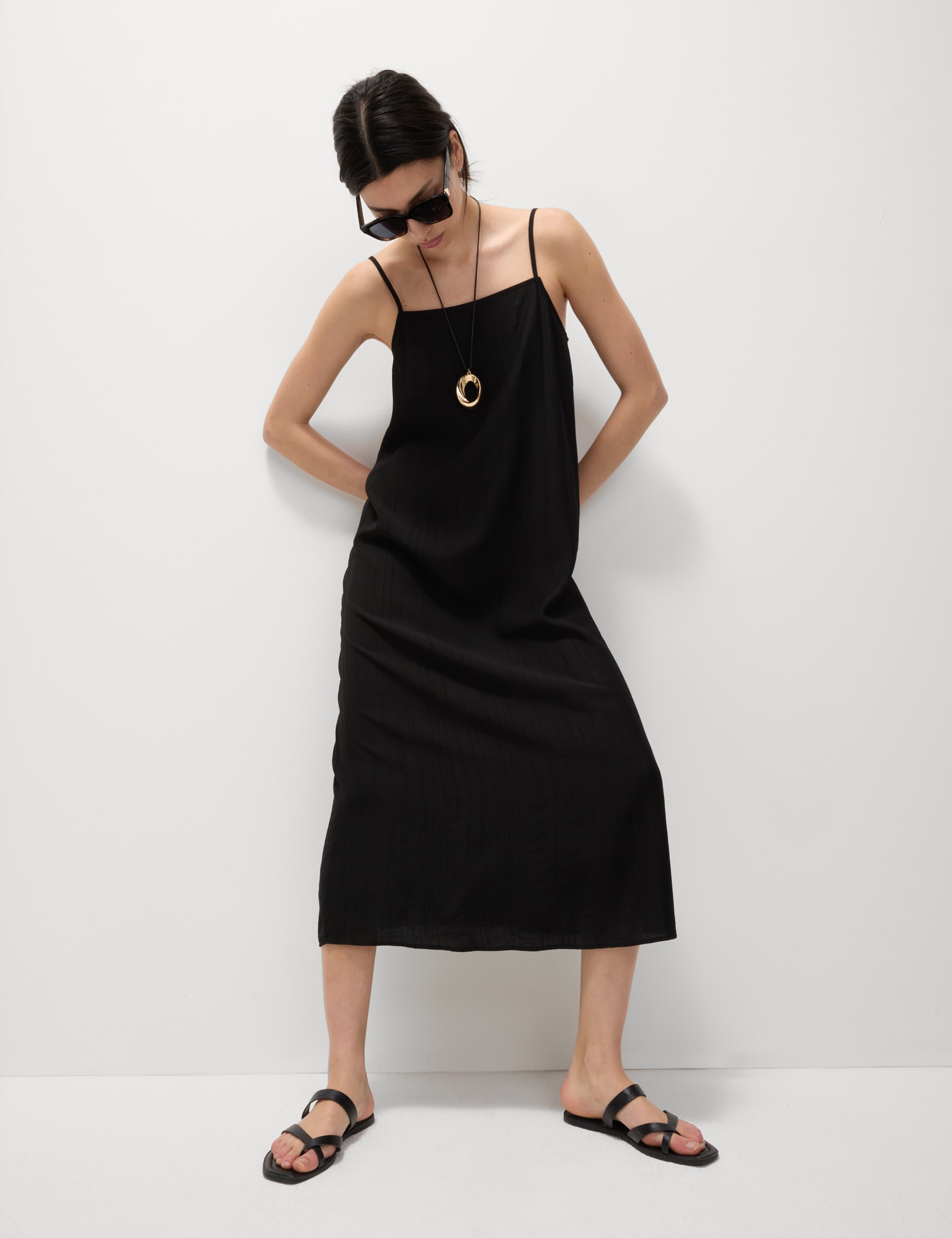 Textured Strappy Midi Cami Relaxed Dress 4 of 7
