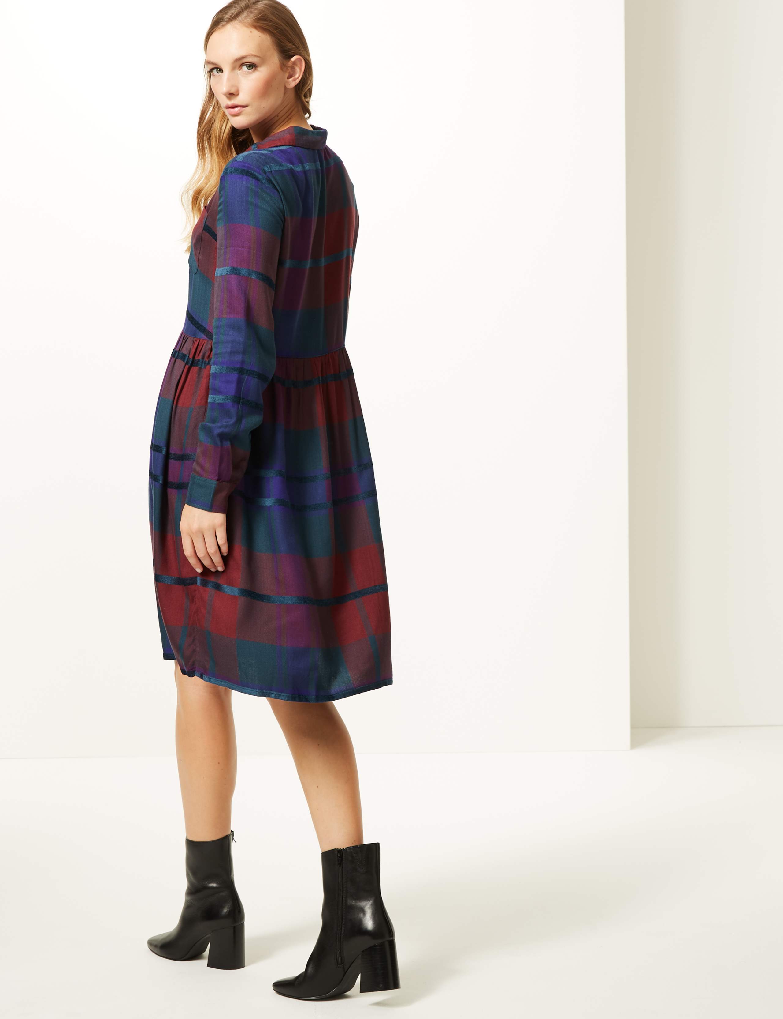 Checked Long Sleeve Drop Waist Dress 4 of 4