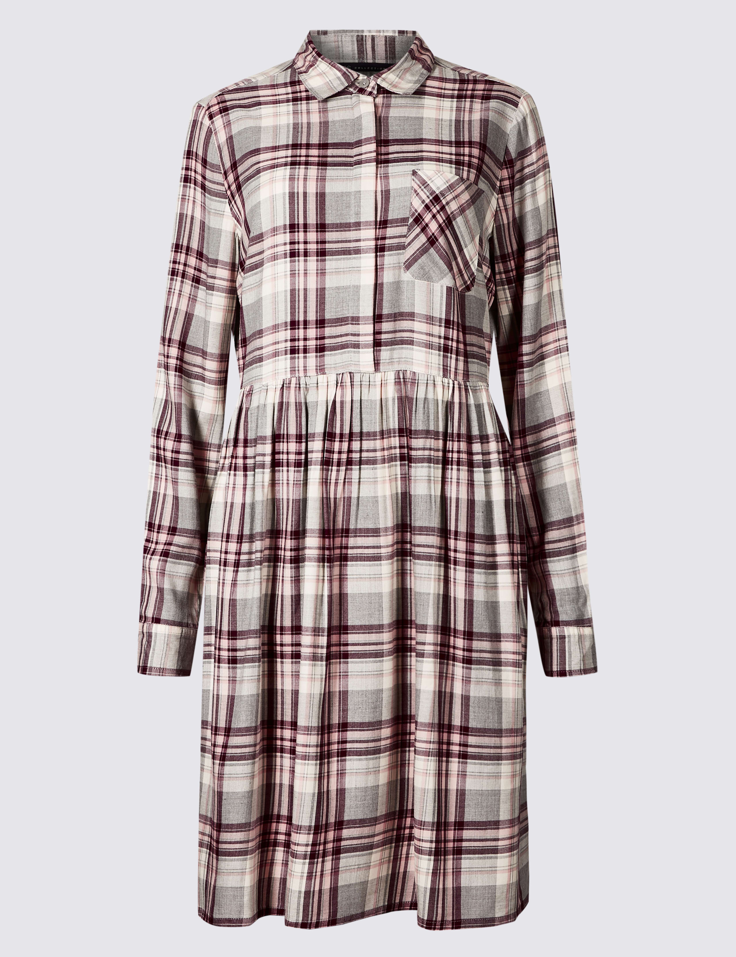 Checked Long Sleeve Drop Waist Dress 2 of 4