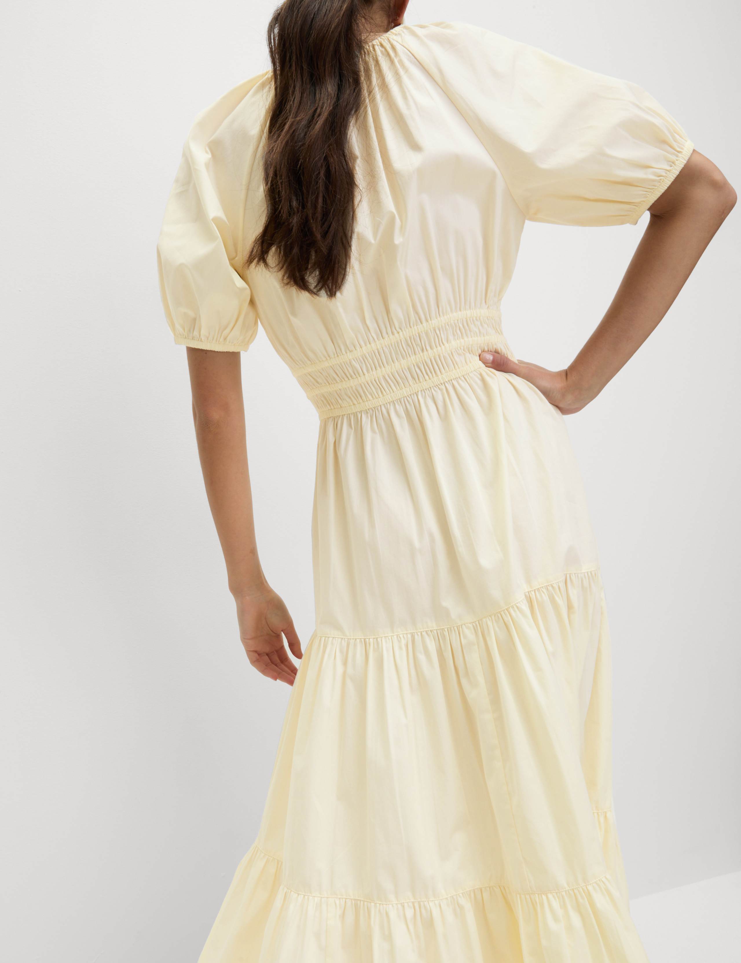 Pure Cotton V-Neck Midi Waisted Dress 3 of 6