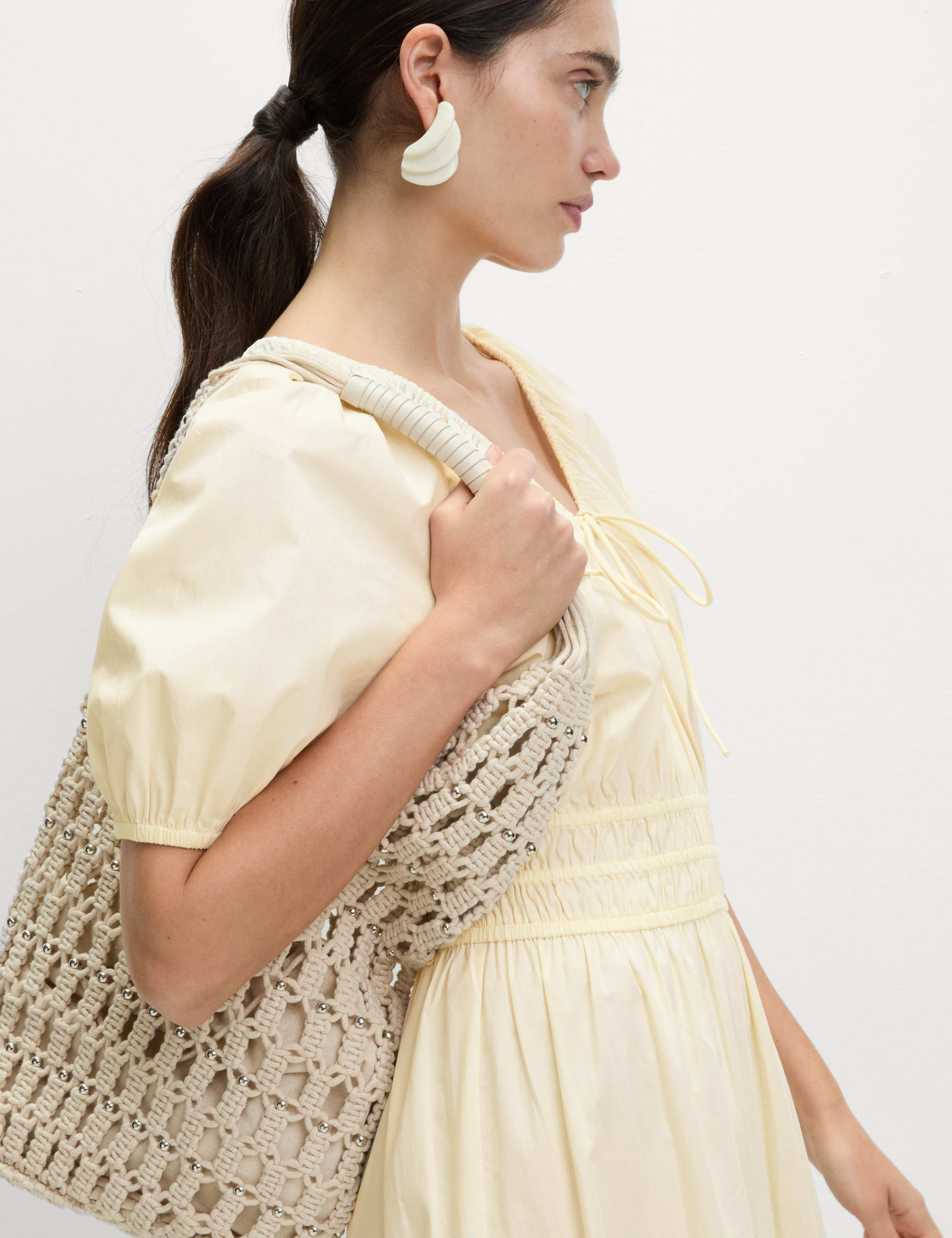 Pure Cotton V-Neck Midi Waisted Dress 4 of 6