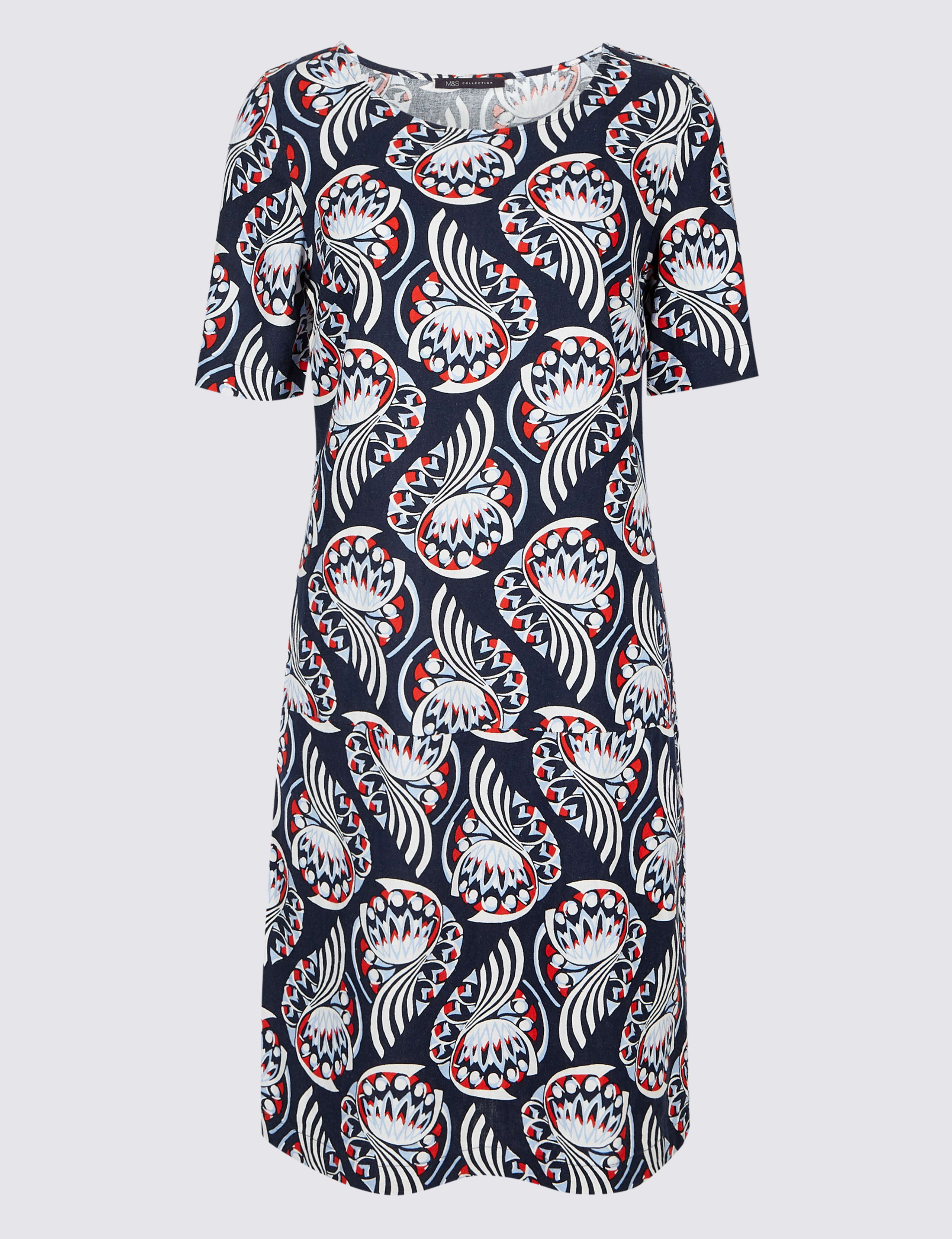Linen Printed Short Sleeve Tunic Dress 2 of 4