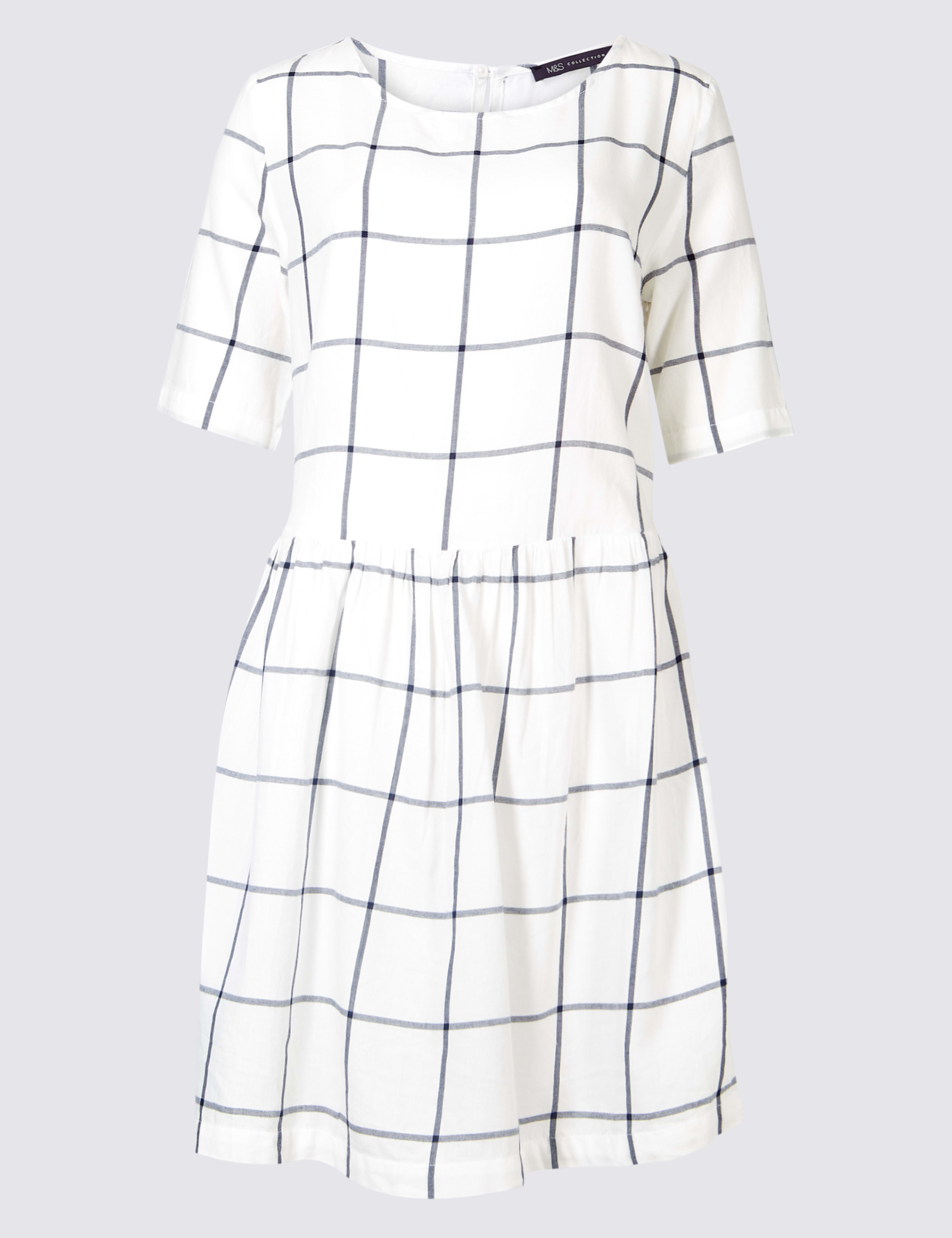 Pure Cotton Checked Drop Waist Dress 2 of 4