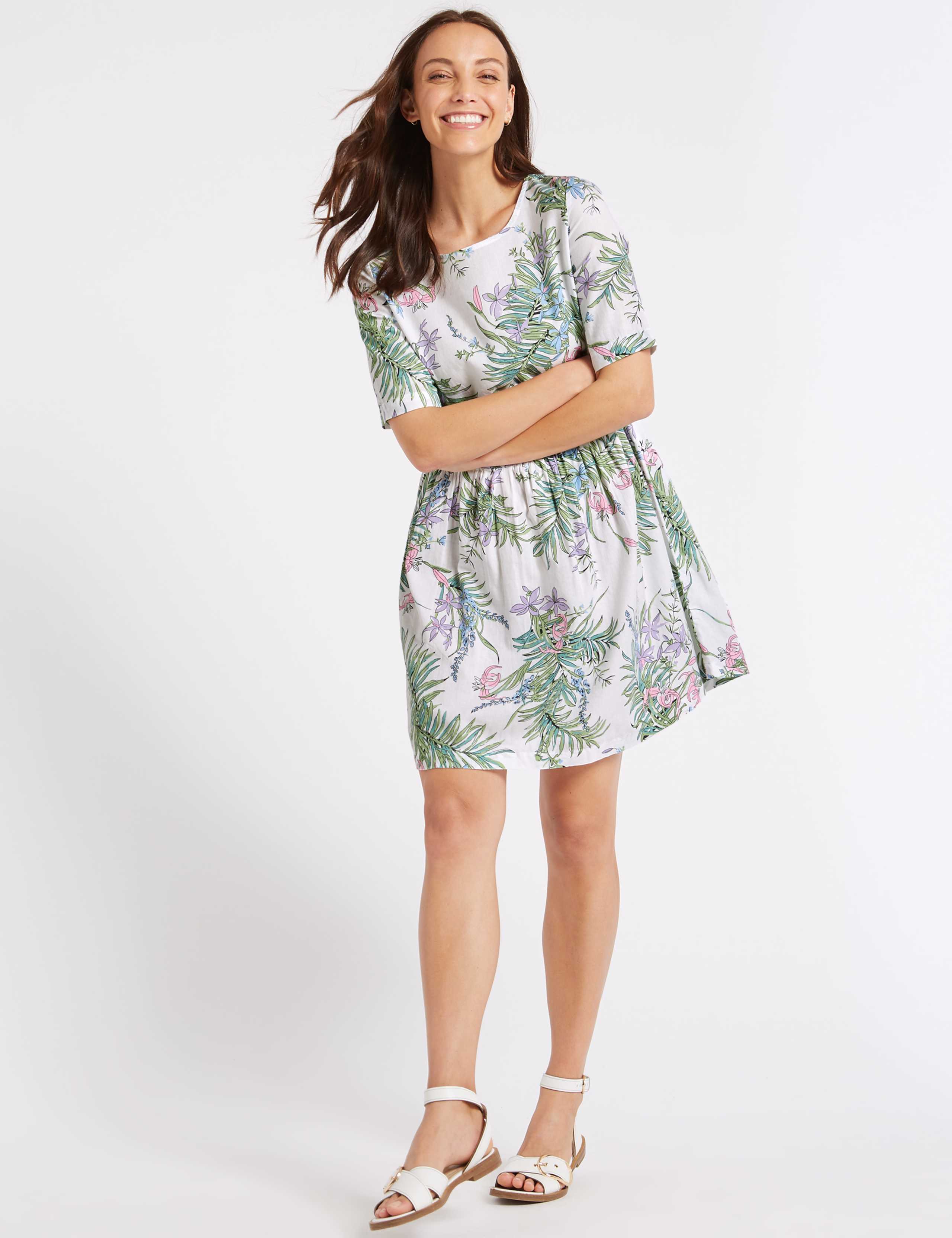 Pure Cotton Floral Print Swing Dress 2 of 4