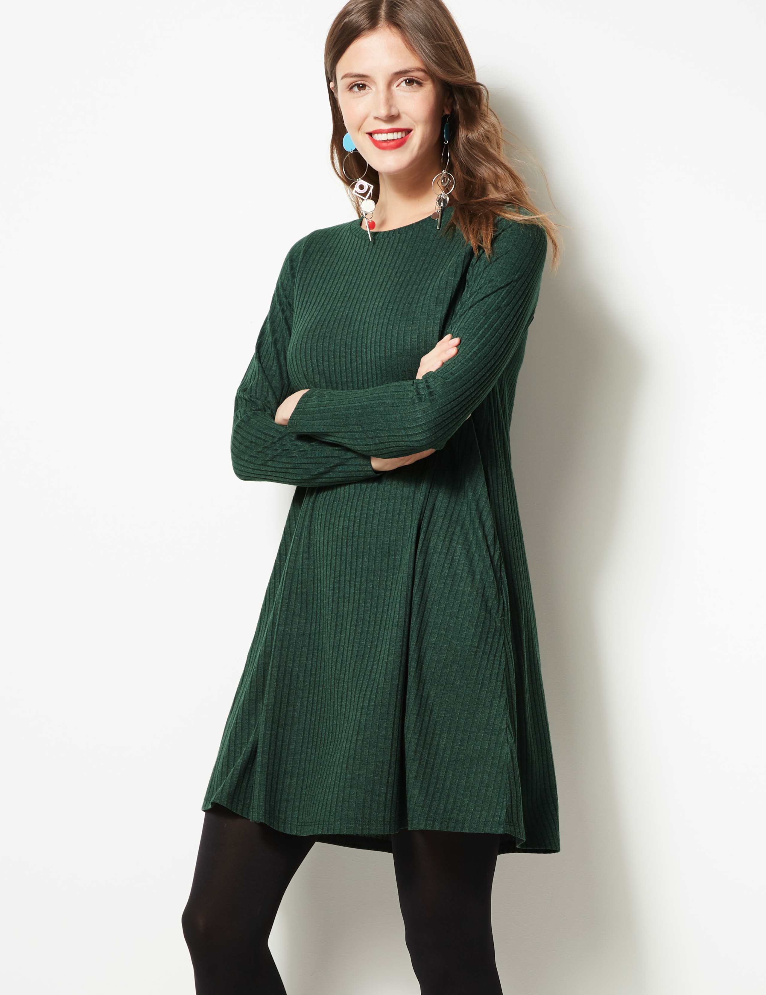 Textured Long Sleeve Swing Dress 3 of 4