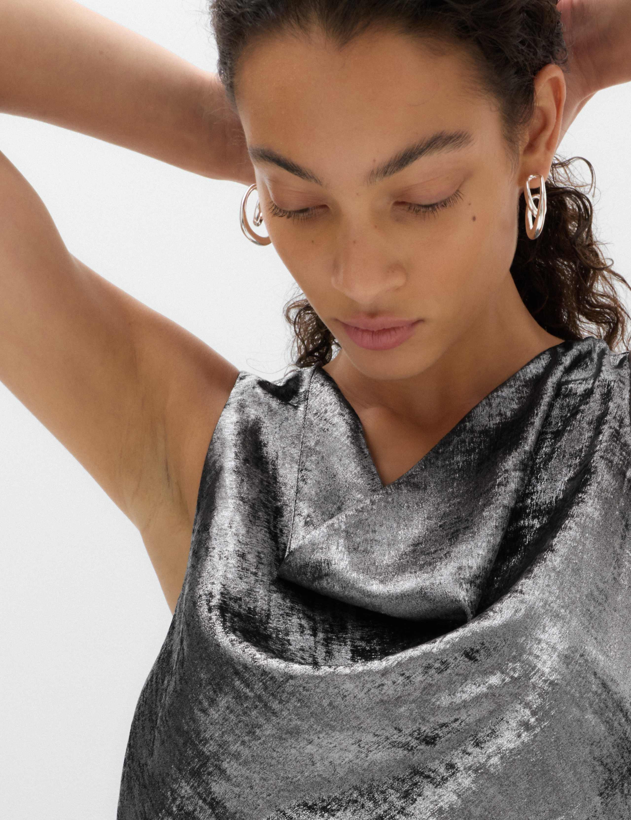 Metallic Cowl Neck Knee Length Slip Dress 3 of 6