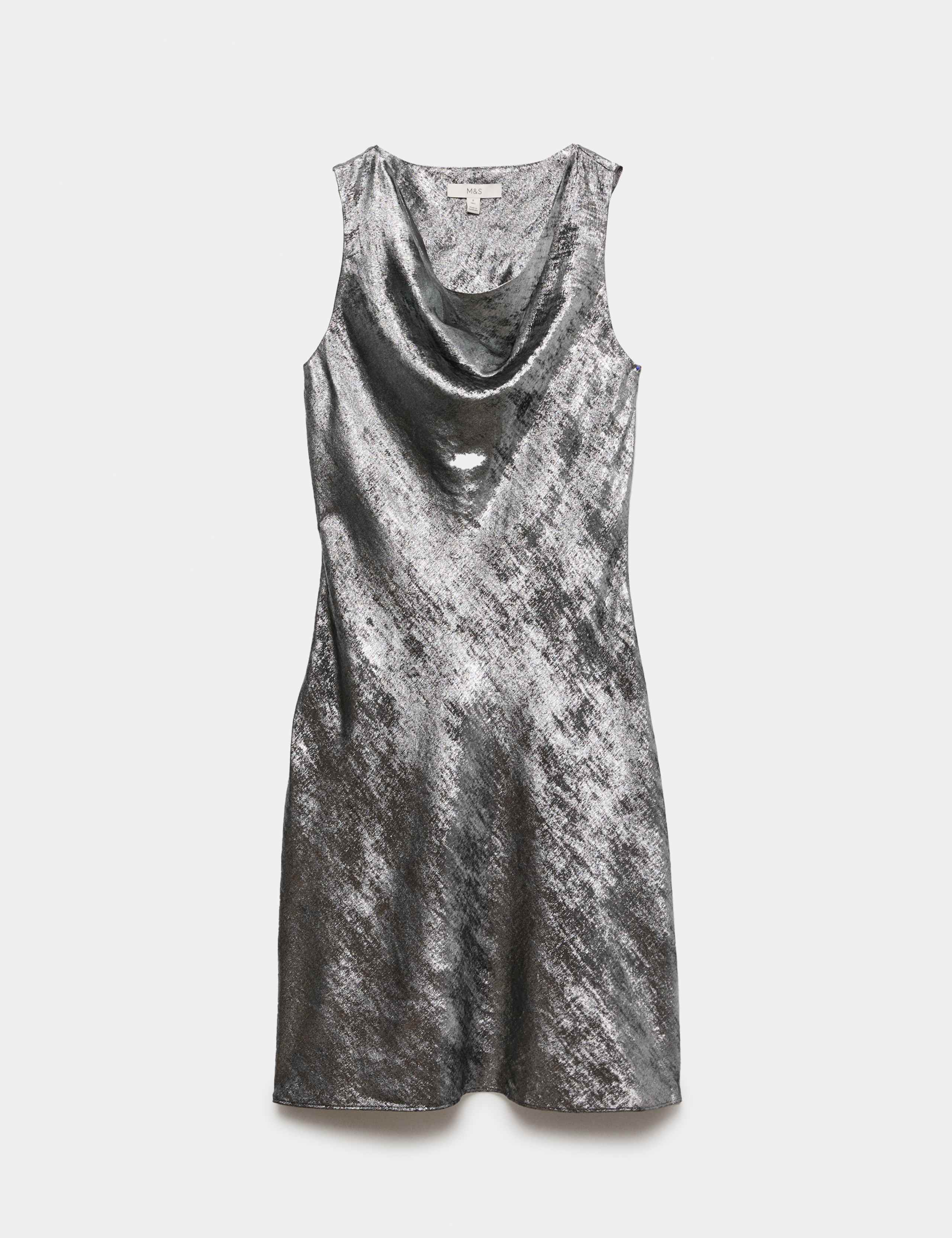 Metallic Cowl Neck Knee Length Slip Dress 2 of 6