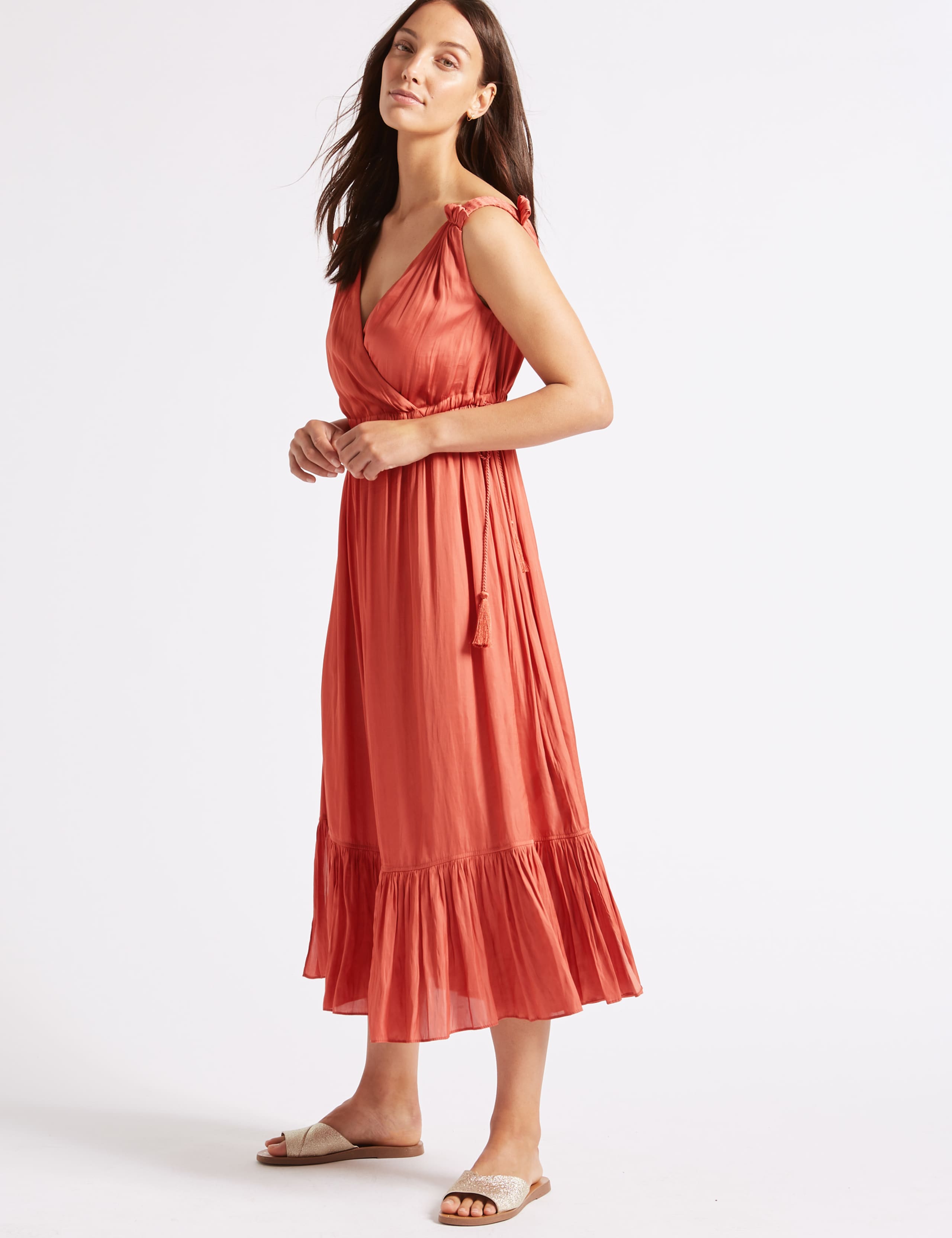 Satin Tiered Slip Midi Dress 4 of 6